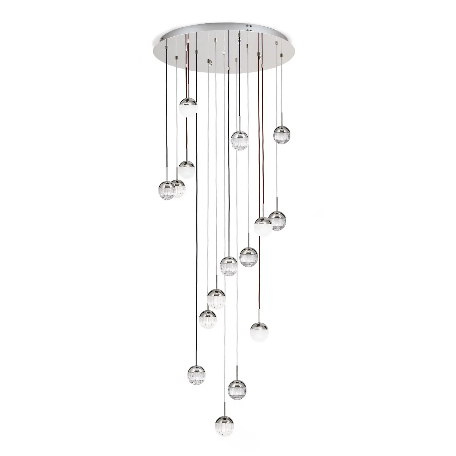 Plafonski luster BALL, Ø 80 cm, nikl, sa tekstilnim kablom u različitim bojama i varijantama kristalnog stakla - 9