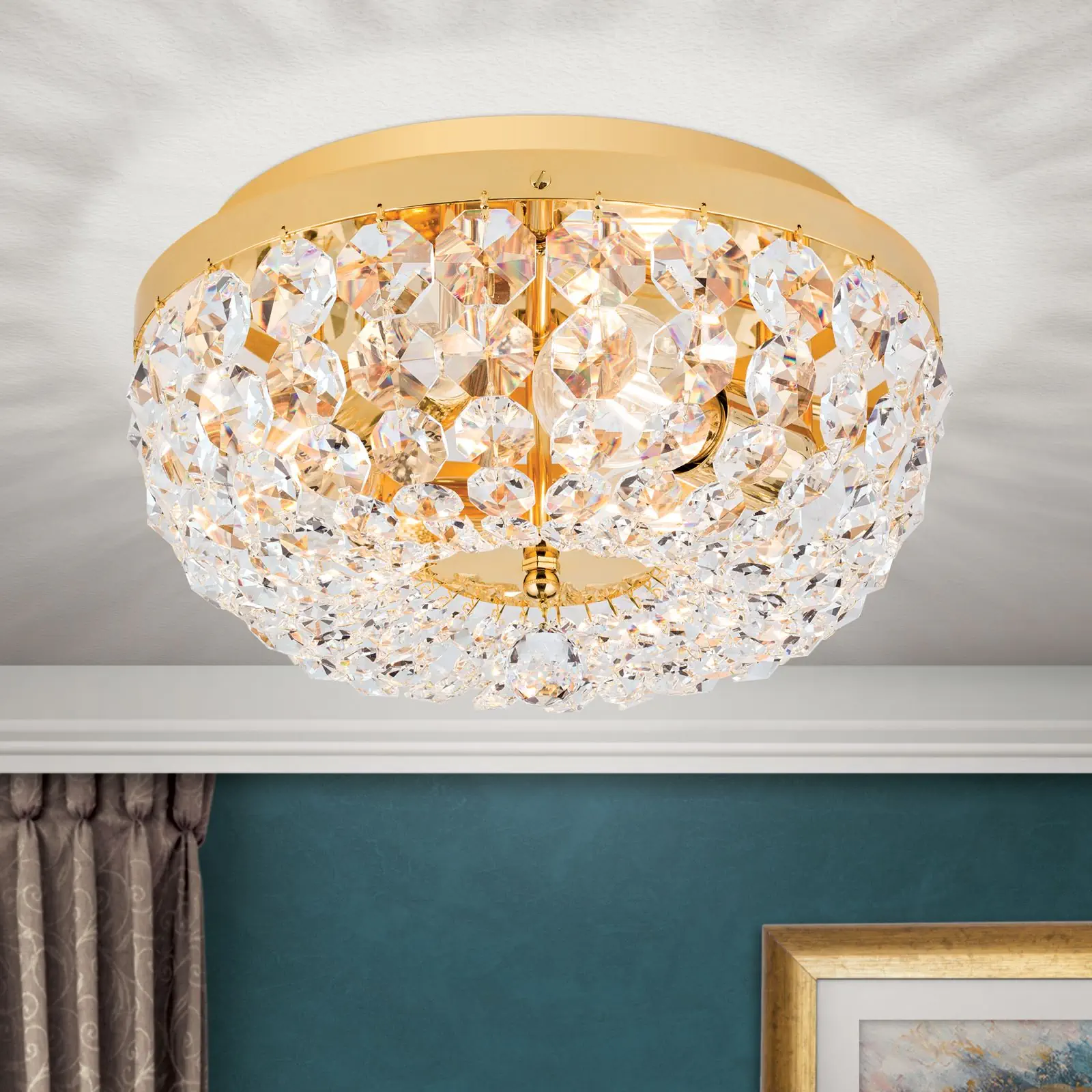 Plafonski luster SHERATON, sa 3 izvora svetla, zlatni, Ø 35 cm