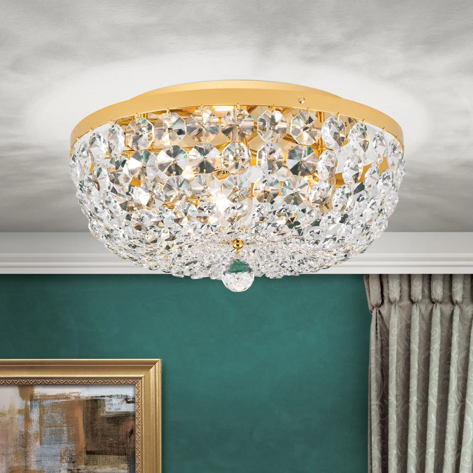 Plafonski luster SHERATON, sa 3 izvora svetla, zlatni, Ø 45 cm