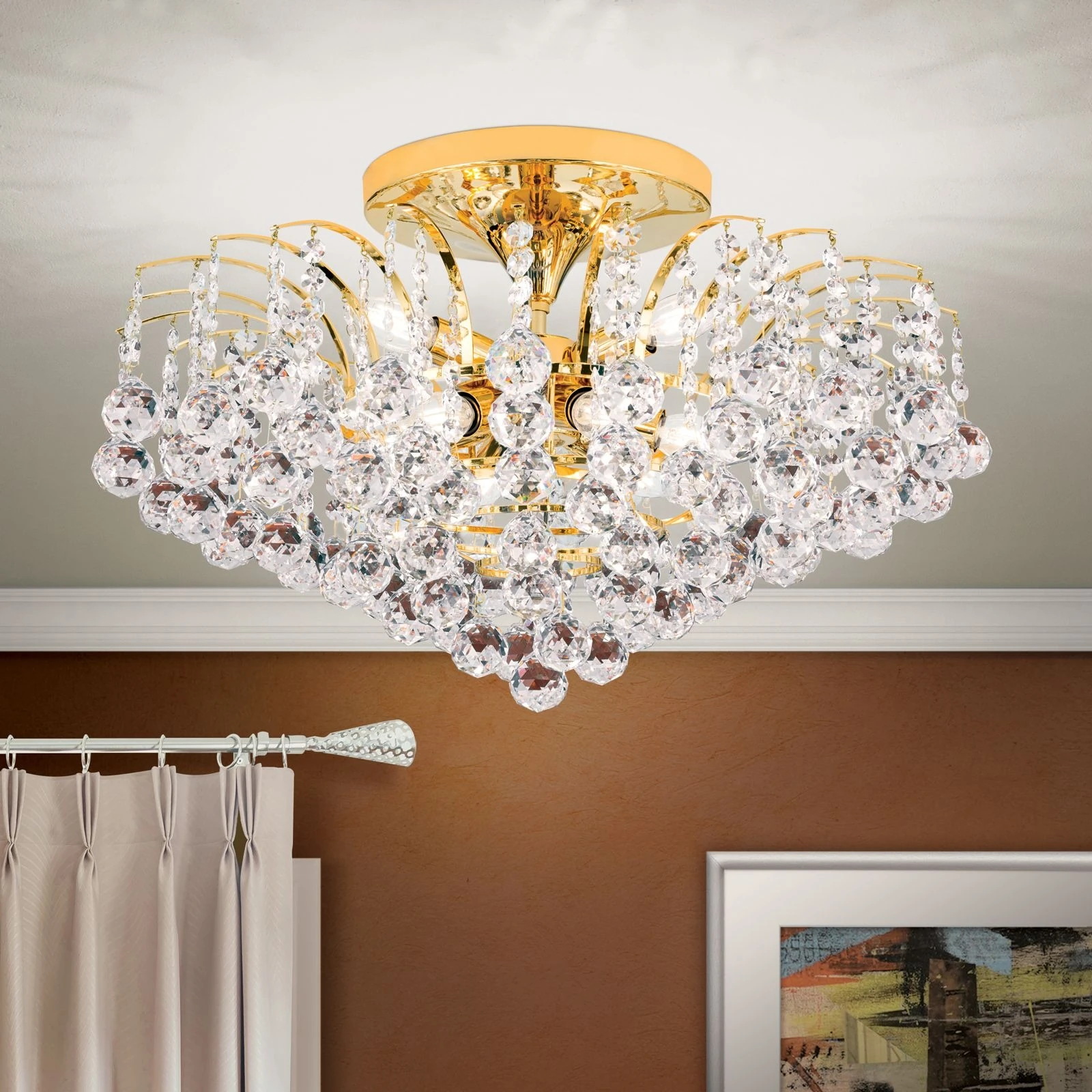 Plafonski luster KRISTALL KLASSISCH, sa 9 izvora svetla, 24-karatno pozlaćeno, prozirno kristalno staklo