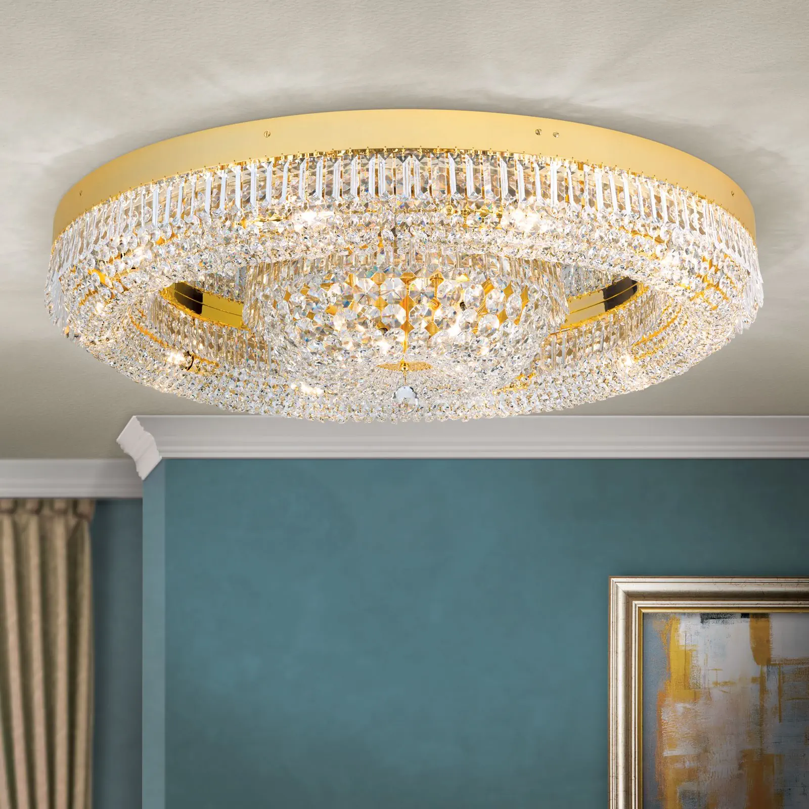 Plafonski luster SATURN, zlatni, Ø 100 cm