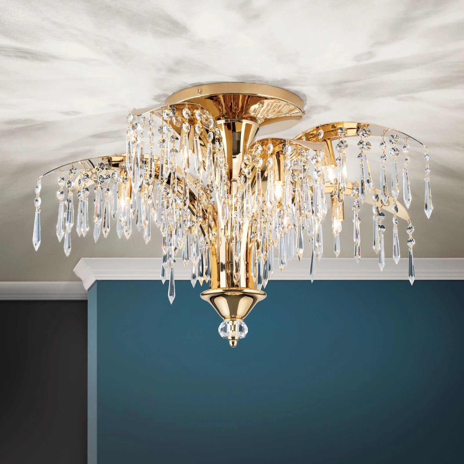 Plafonska lampa PALME, 24-karatno pozlaćena, sa 8 izvora svetla, Ø 65 cm