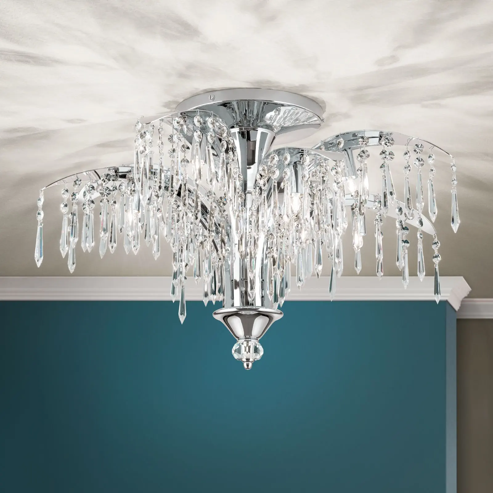 Plafonska lampa PALME, hromirana, sa 8 izvora svetla, Ø 65 cm