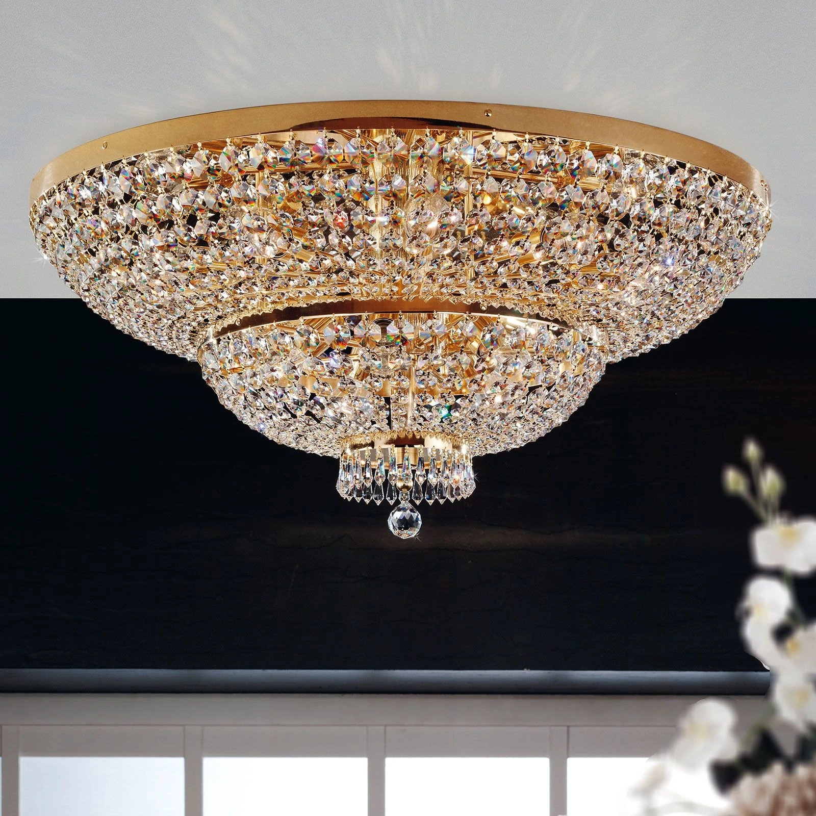 Plafonska lampa SHERATON, 15 izvora svetla, 90 cm, 24-karatno pozlaćena