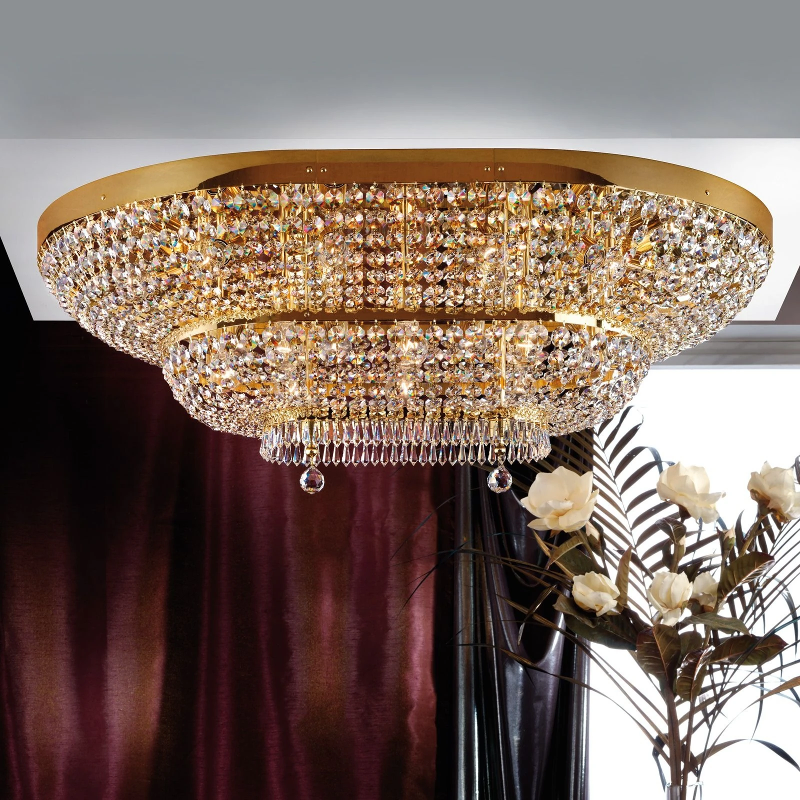 Plafonska lampa SHERATON, 20 izvora svetla, 120x90 cm, 24-karatno pozlaćena