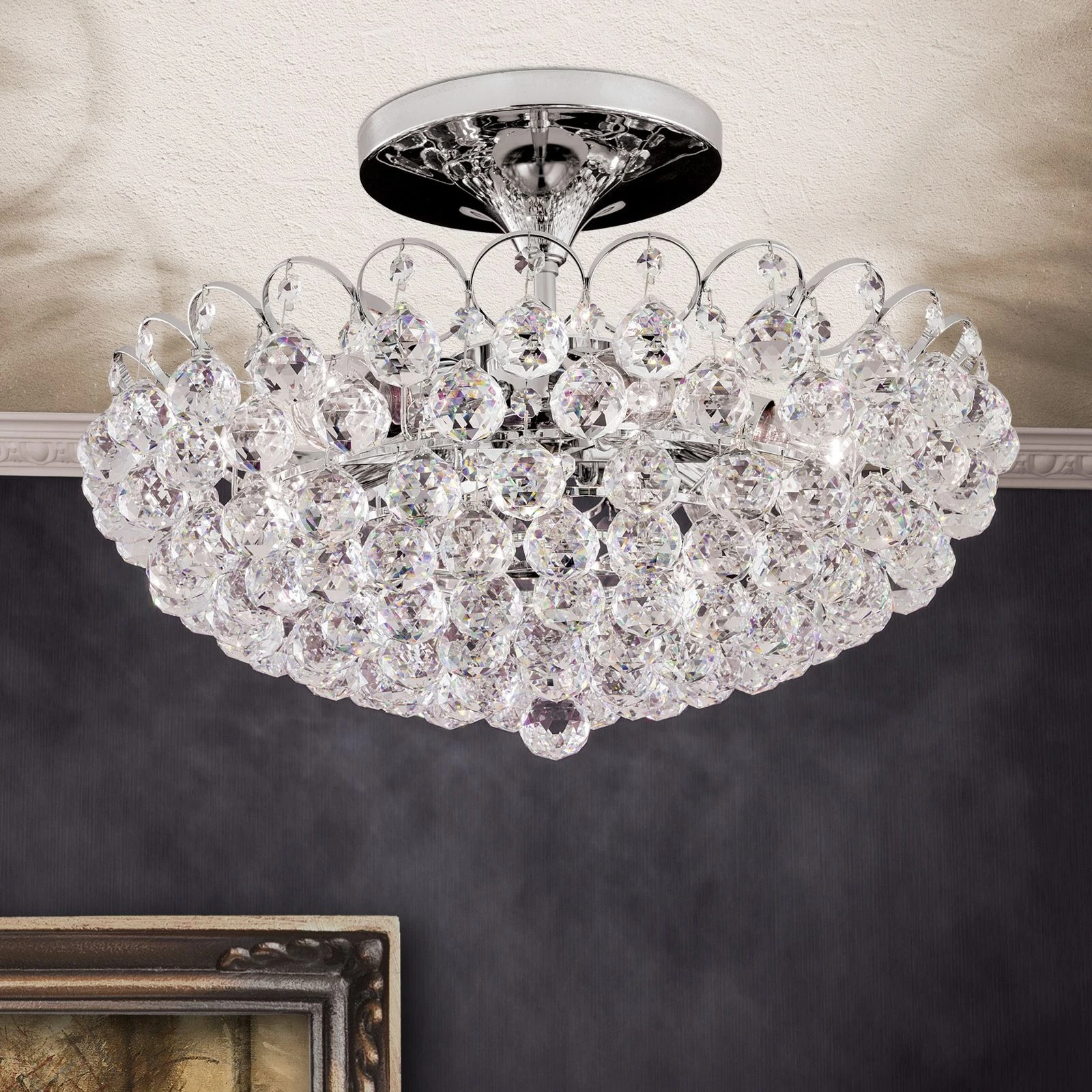 Plafonski luster KRISTALL KLASSISCH, Ø 55 cm, hrom
