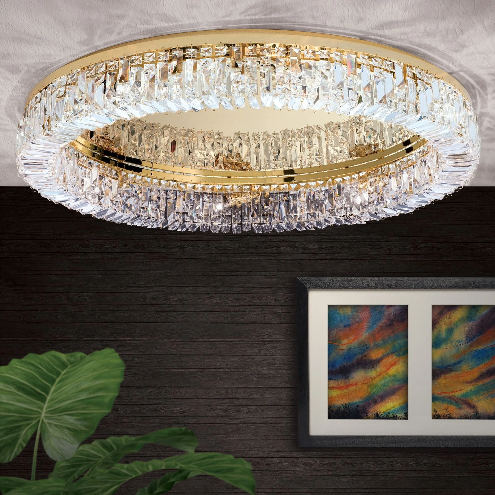 Plafonska lampa RING, 12 izvora svetla, 107 cm, zlatna