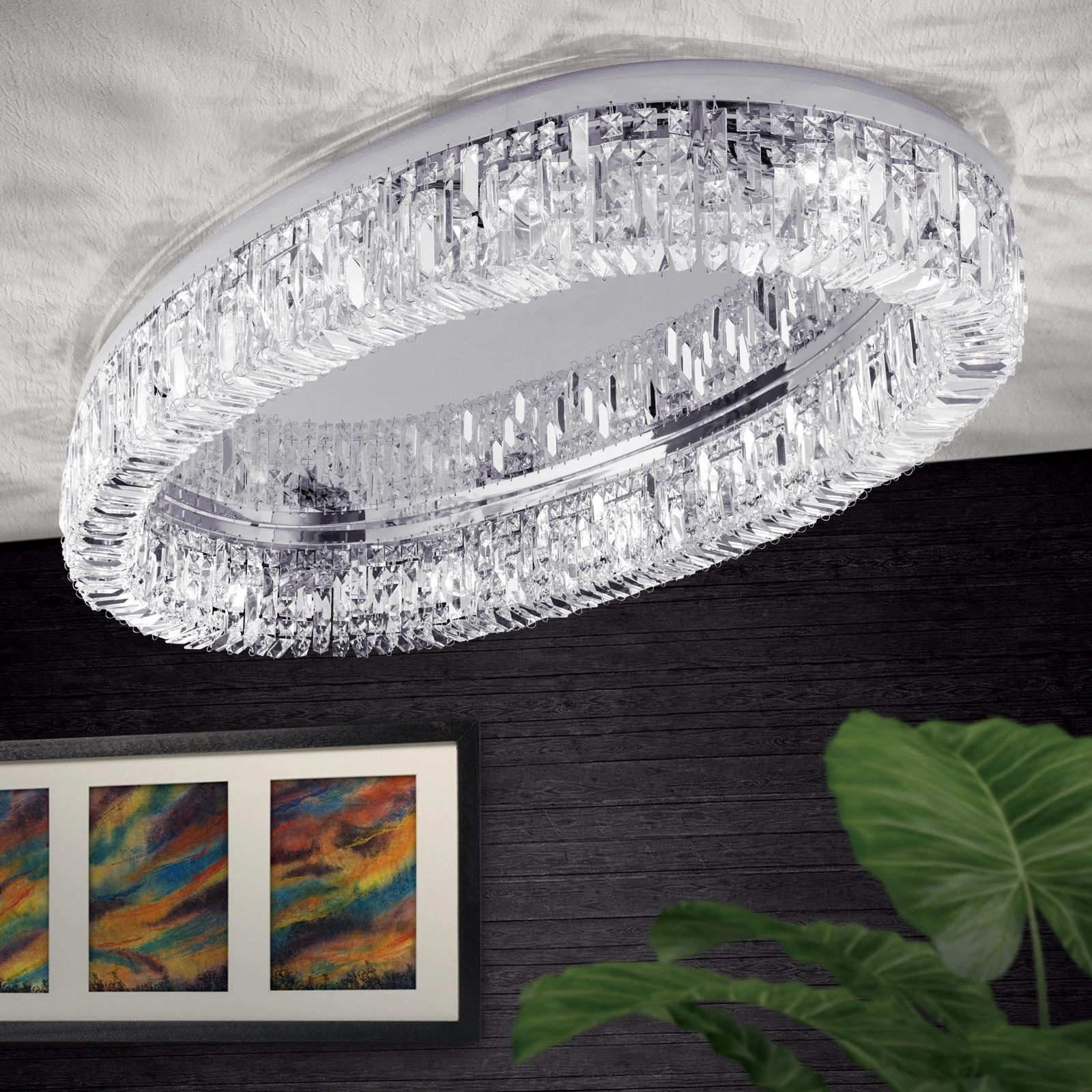 Plafonska lampa RING, 12 izvora svetla, 115x63 cm, hromirana