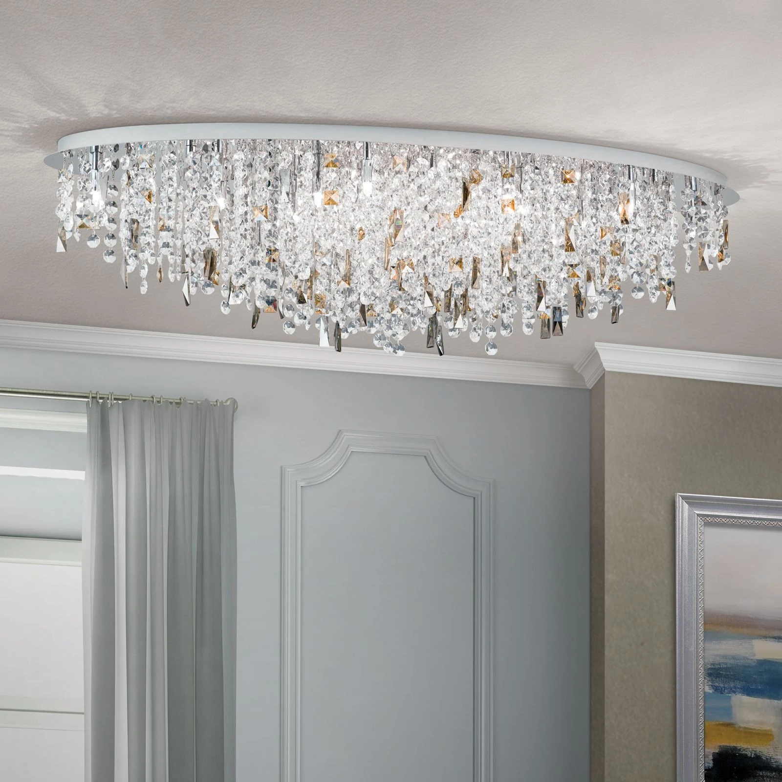 Kristalna plafonska lampa CRYSTALRIVER, 21 izvor svetla, hrom