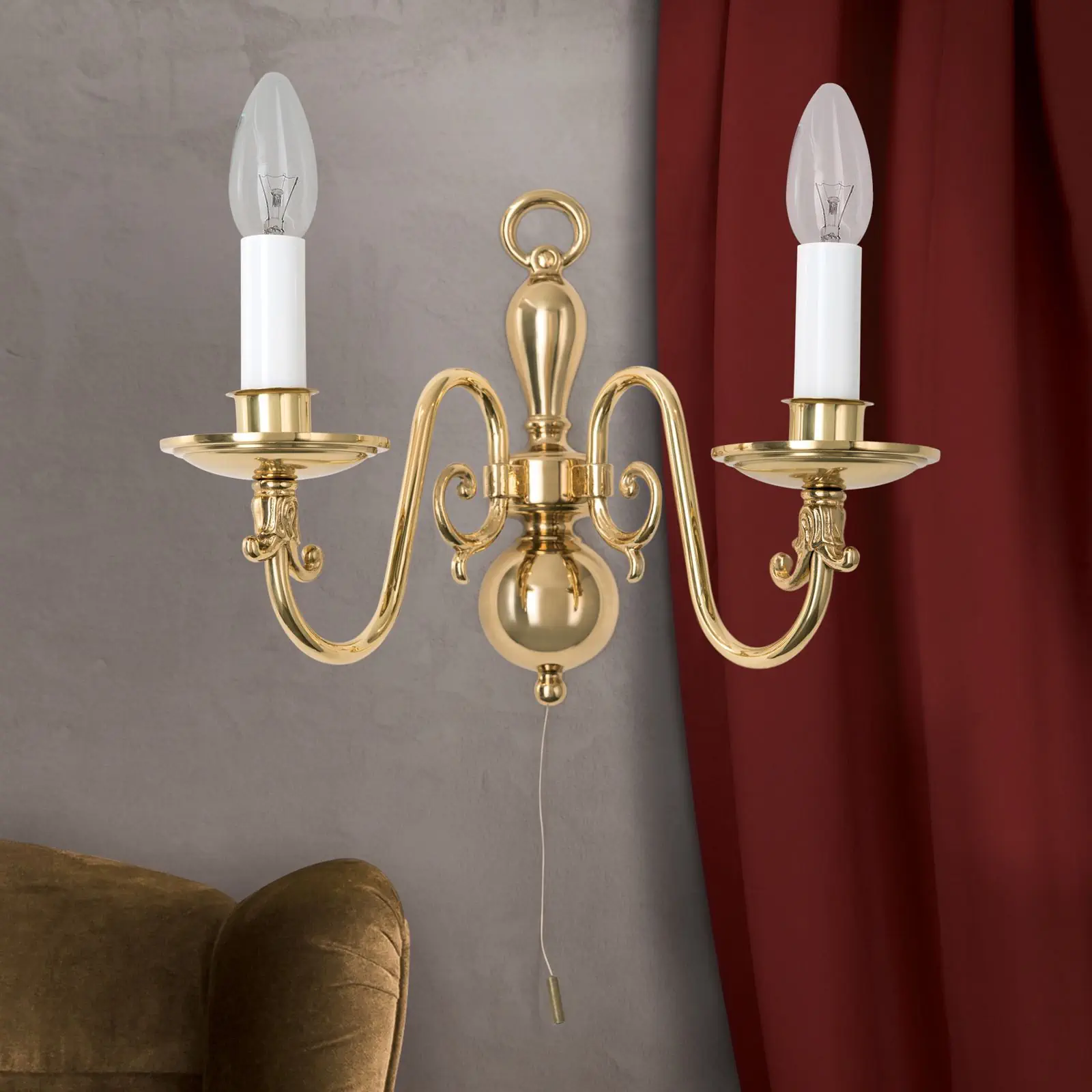 Zidna lampa FLÄMISCH, sa dva izvora svetla, sjajni mesing