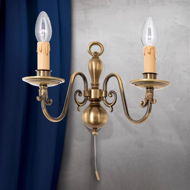 Zidna lampa FLÄMISCH, 2 izvora svetla, antik mesing