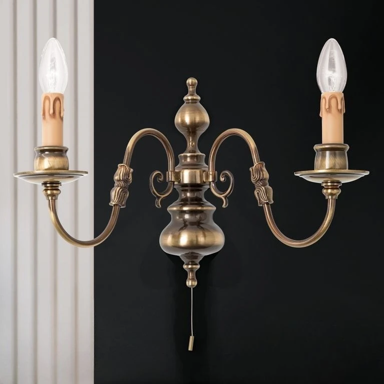 Zidna lampa FLÄMISCH, 2 izvora svetla, antik mesing