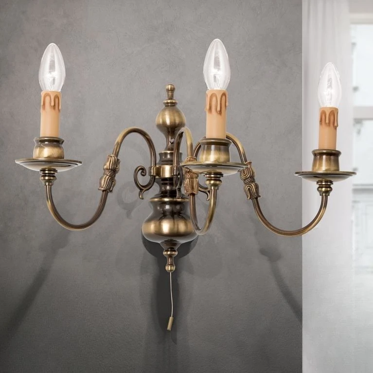 Zidna lampa FLÄMISCH, 3 izvora svetla, antik mesing