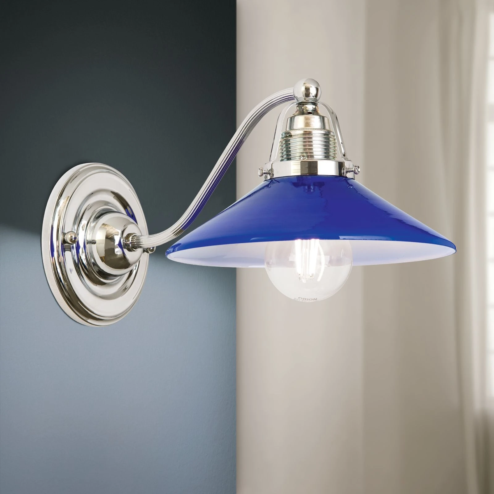 Zidna lampa ARTDESIGN, 1 izvor svetla, hrom, plavo staklo