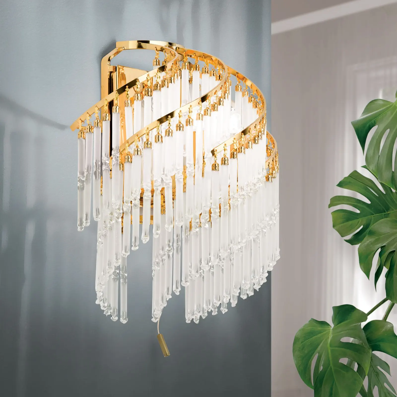 Okrugla zidna lampa KRISTALL KLASSISCH, 2 izvora svetla, zlatna, H24cm