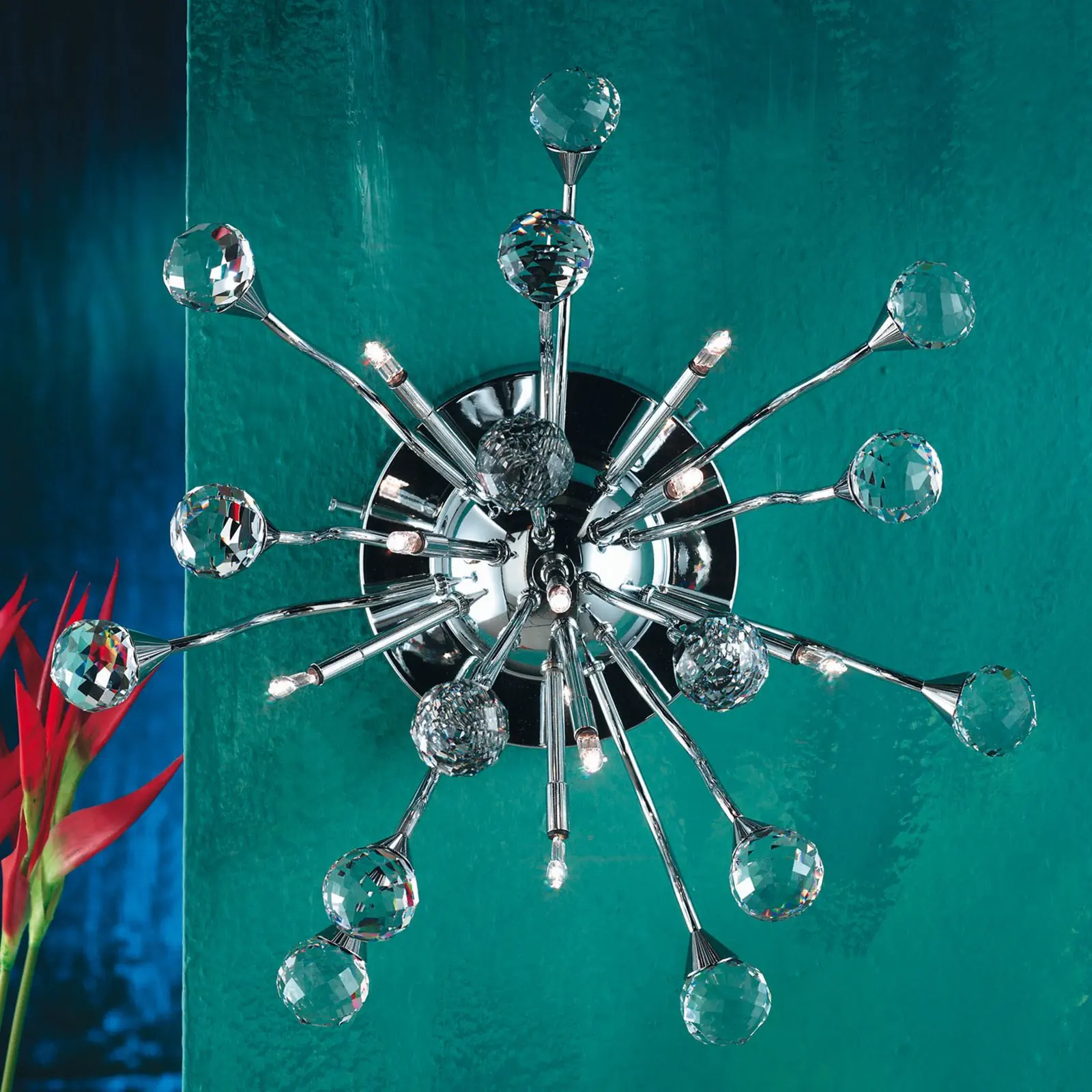 Zidna lampa GALAXY, sa devet izvora svetla, hromirana