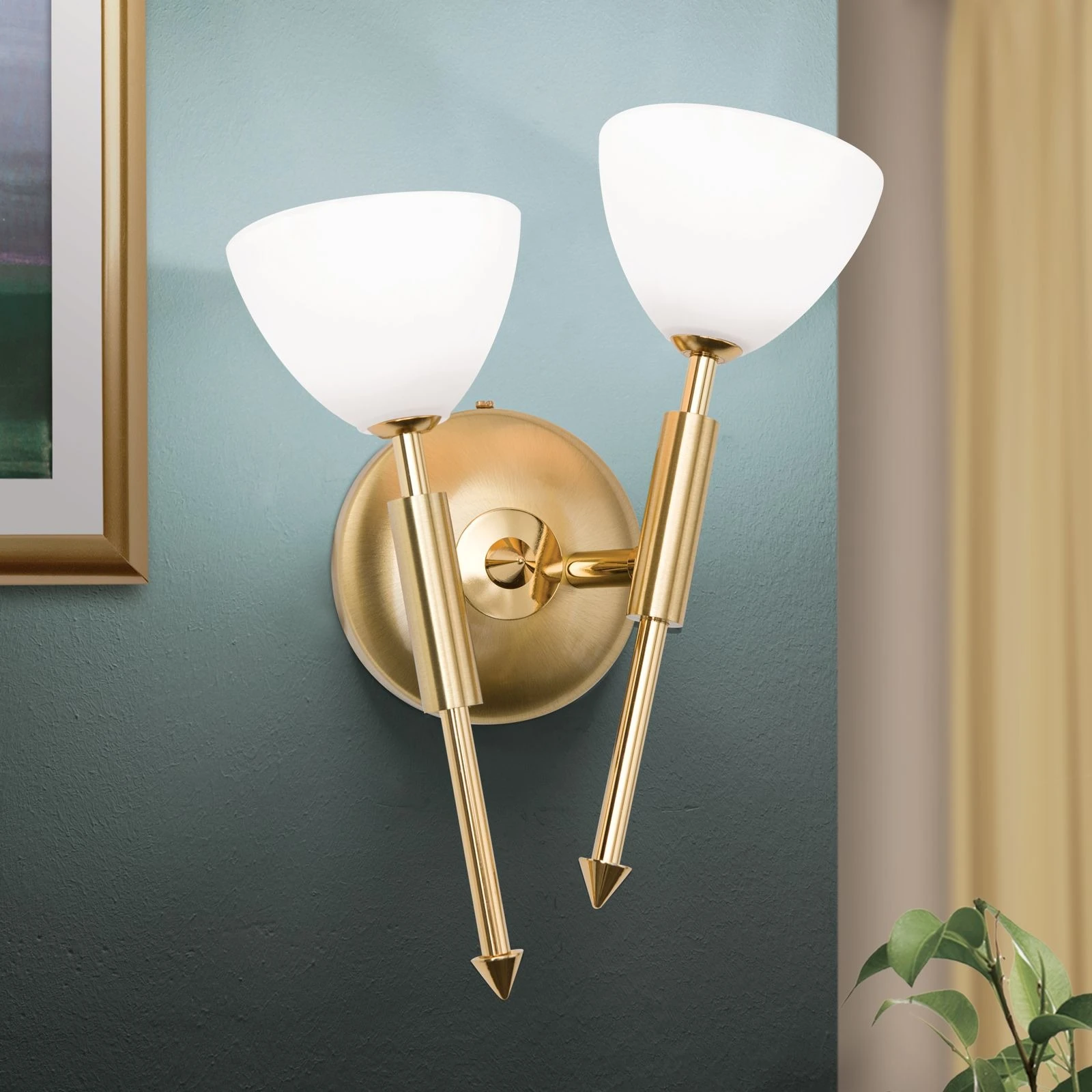 Zidna lampa OPALDESIGN, sa dva izvora svetla, zlatna mat, leva