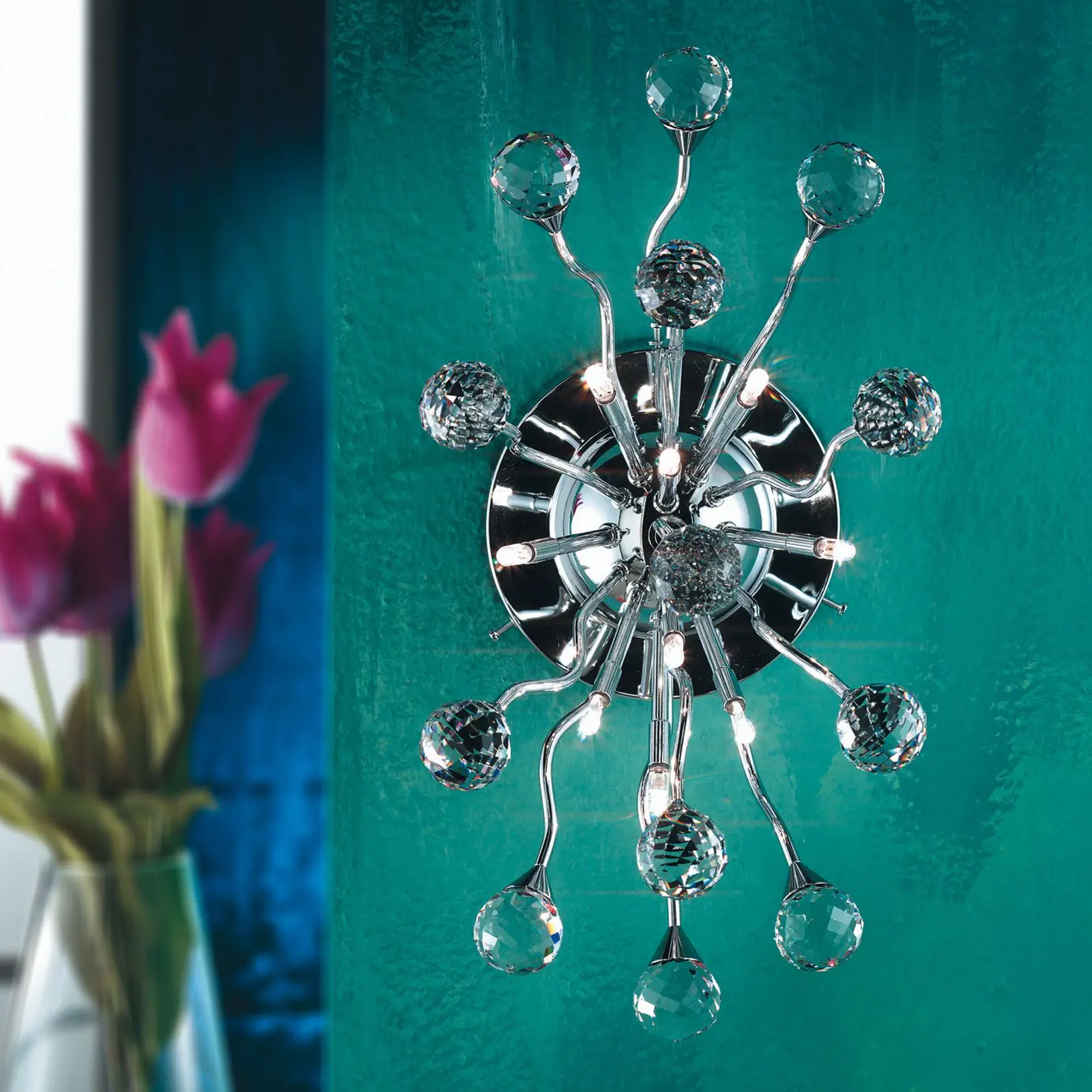 Zidna lampa GALAXY, sa deset izvora svetla, hromirana