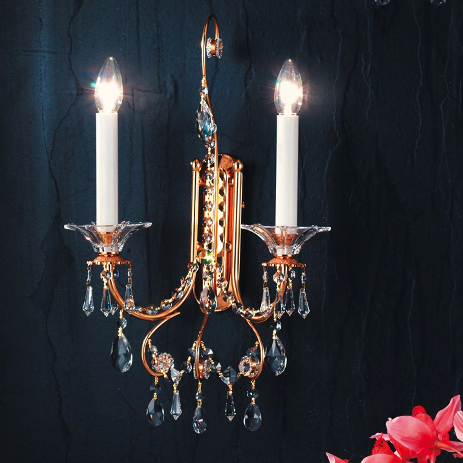 Zidna lampa KATHARINA, sa dva izvora svetla, pozlaćena 24-karatnim zlatom, H52 cm