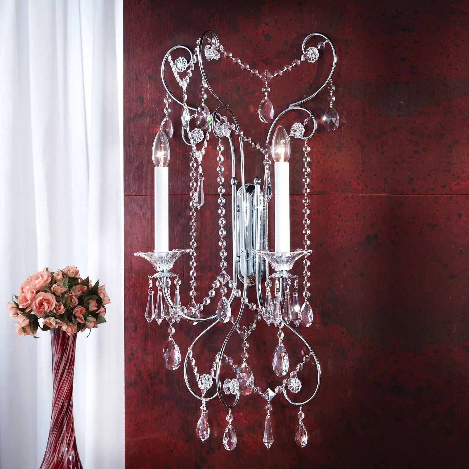 Zidna lampa KATHARINA, sa dva izvora svetla, hrom, H80 cm