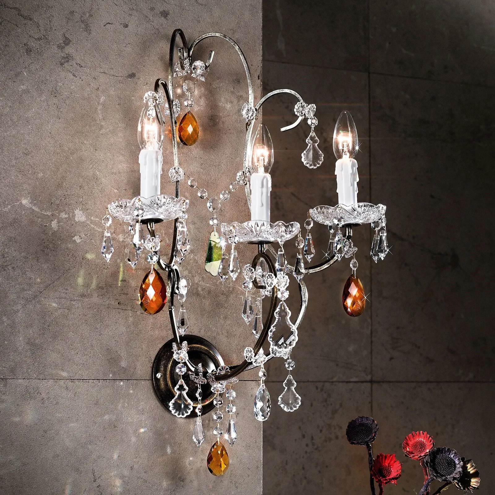 Zidna lampa VERONA, 3 izvora svetla, antik zlatna