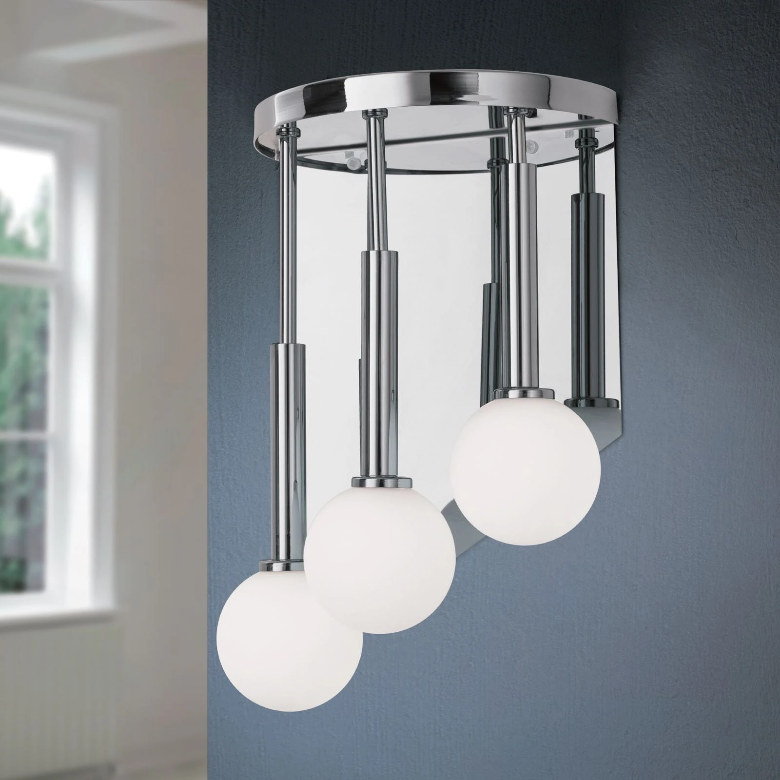 Zidna lampa SPIRALLUSTER, hromirana, leva verzija, opalna stakla