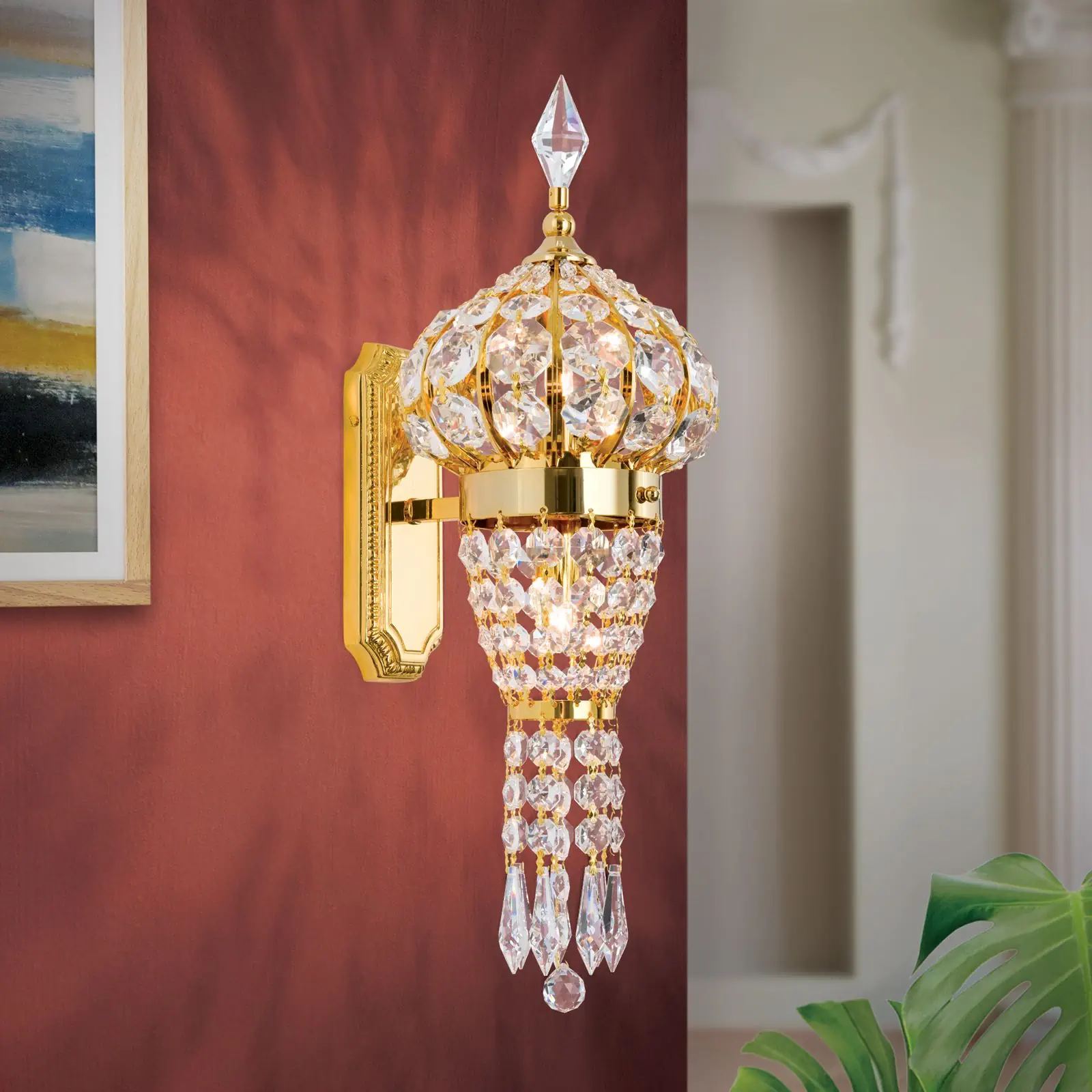 Kristalna zidna lampa ORIENTAL, 1 izvor svetla, zlato