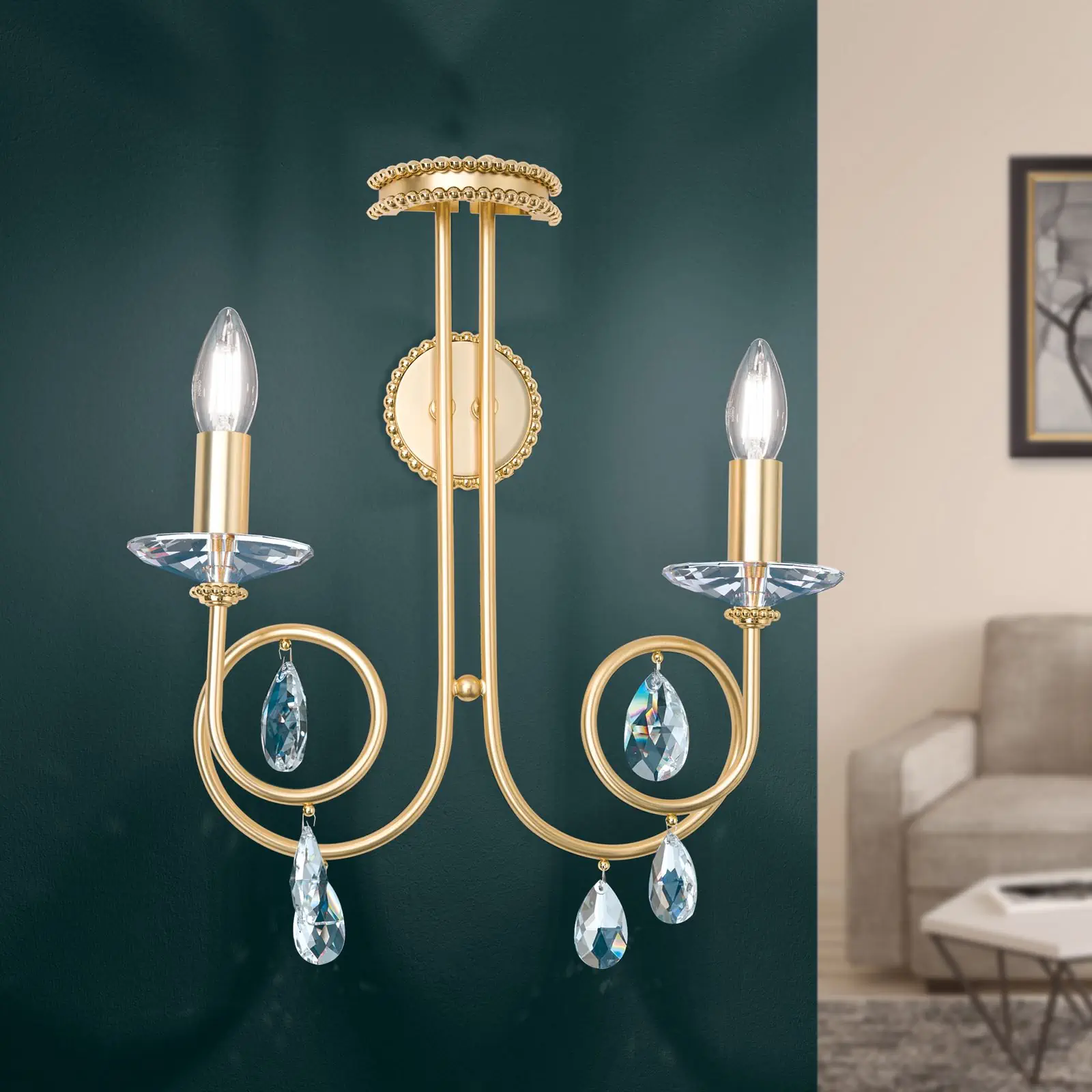 Zidna lampa GIADA, sa dva izvora svetla, pozlaćena mat