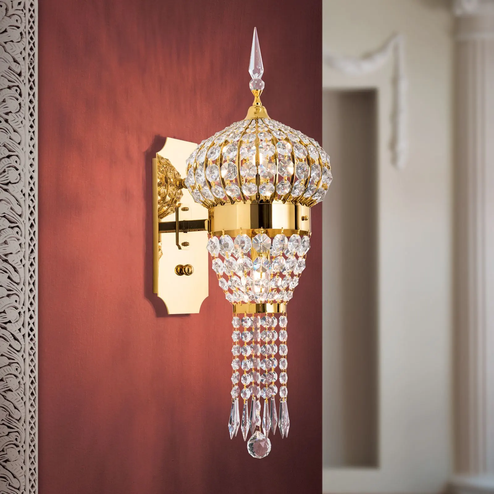 Kristalna zidna lampa ORIENTAL, 2 izvora svetla, zlato