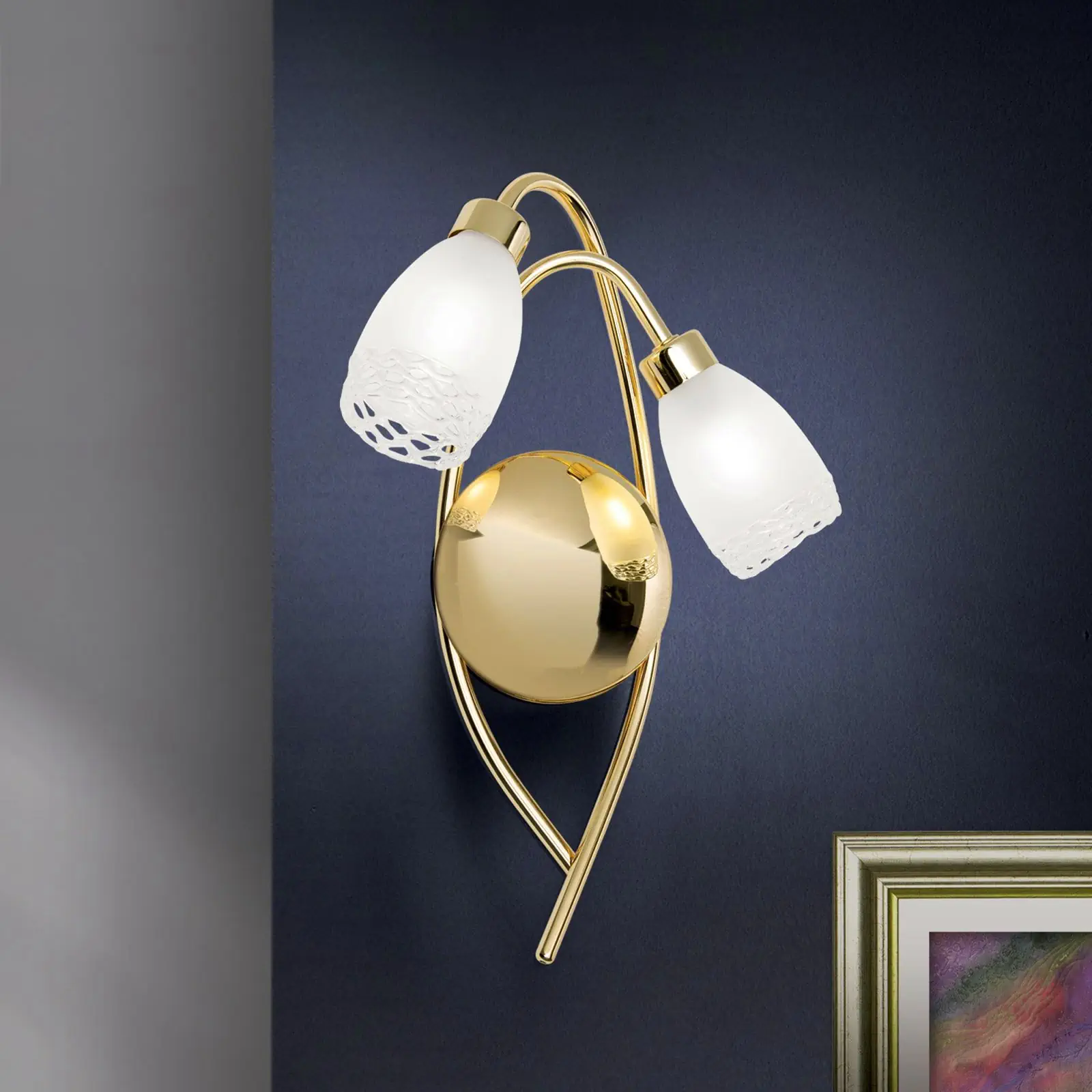 Zidna lampa CARLA, sa dva izvora svetla, sjajni mesing