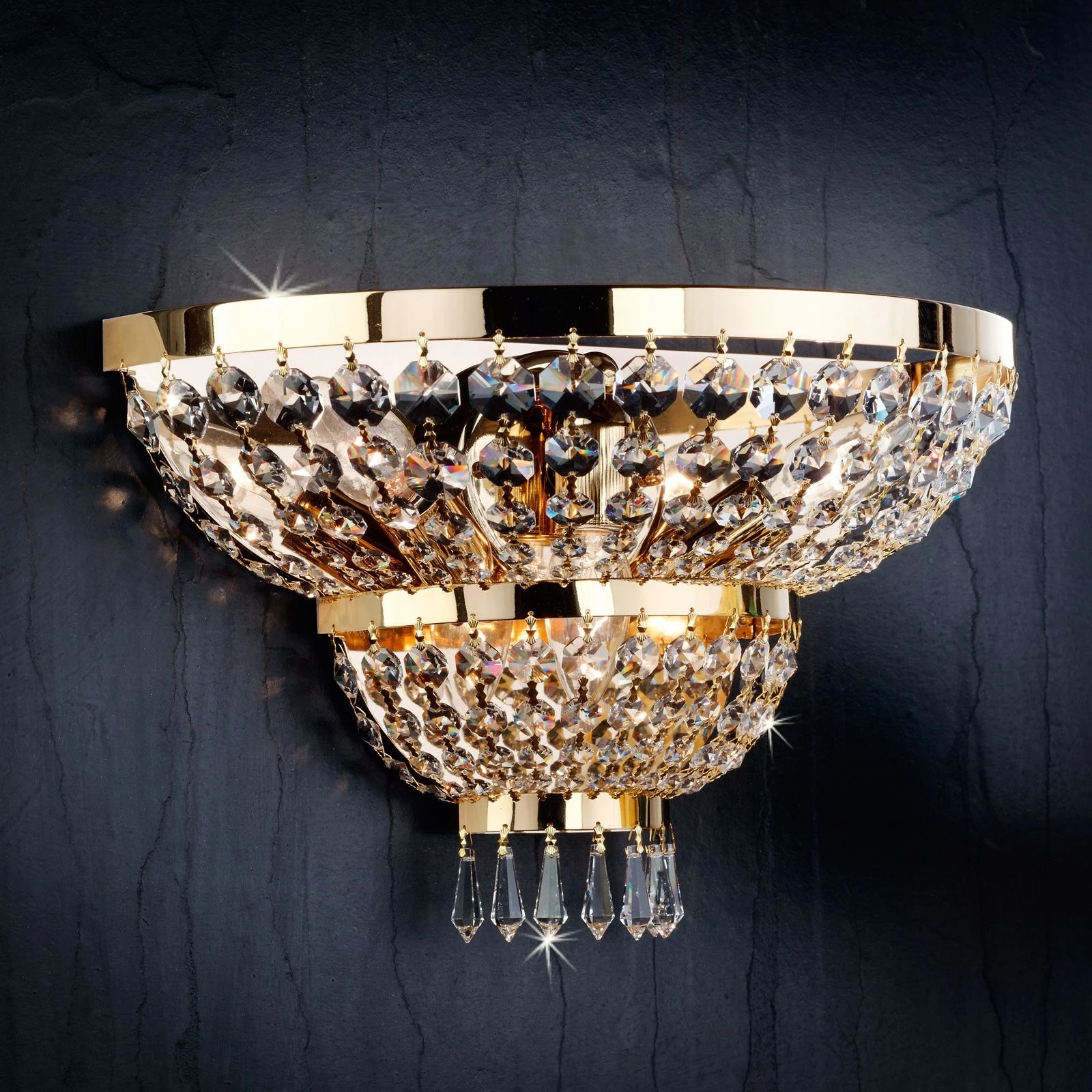 Zidna lampa SHERATON, 3 izvora svetla, 24-karatno pozlaćena