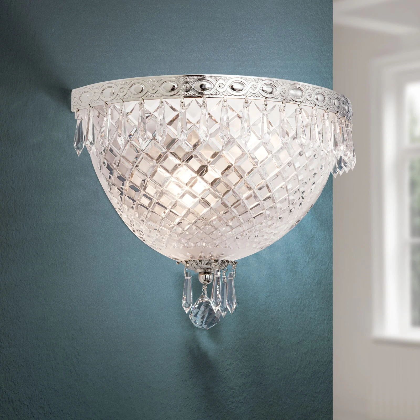 Zidna lampa EMPIRE CRYSTAL, sa dva izvora svetla, antik srebro