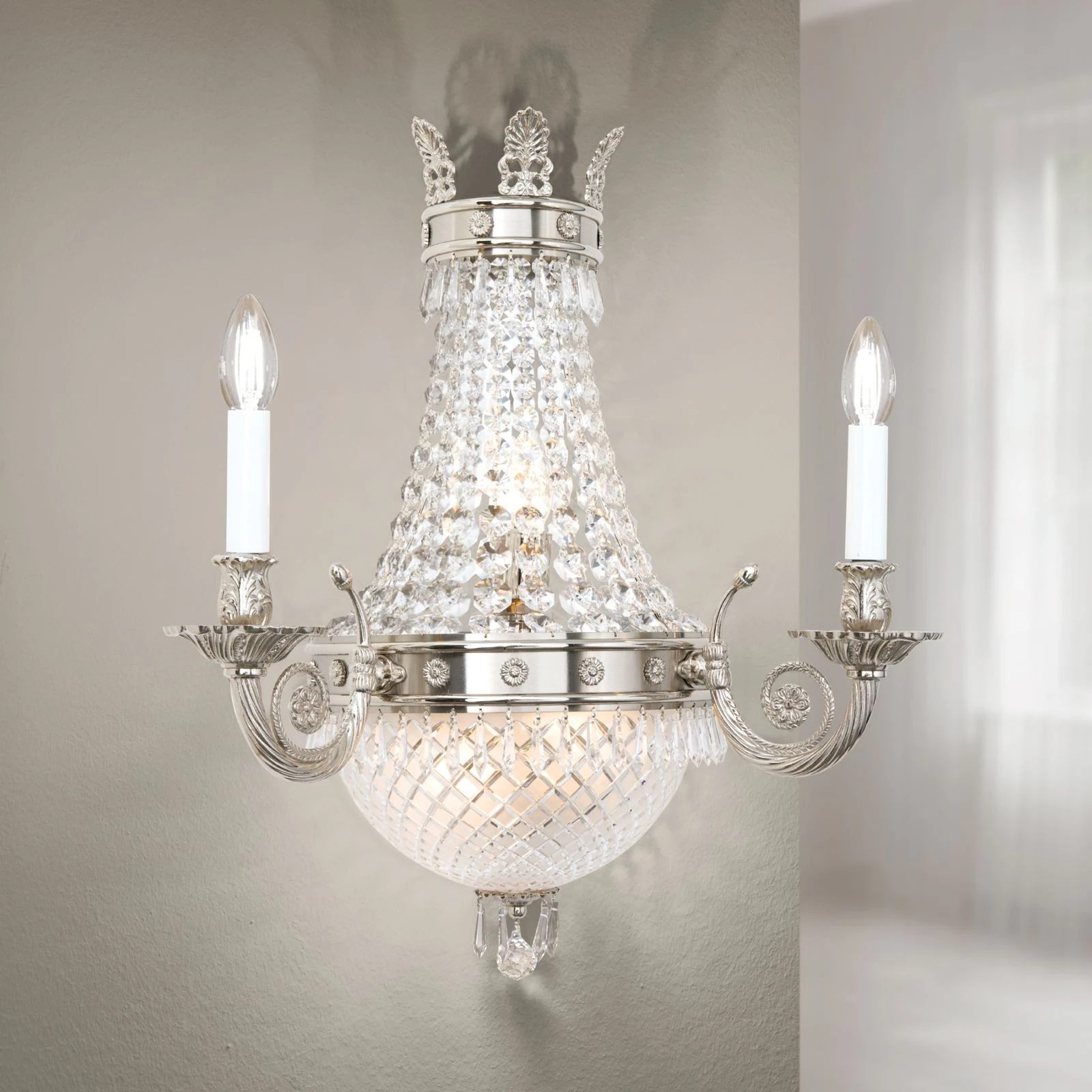 Zidna lampa EMPIRE CRYSTAL, 5 izvora svetla, antik srebro