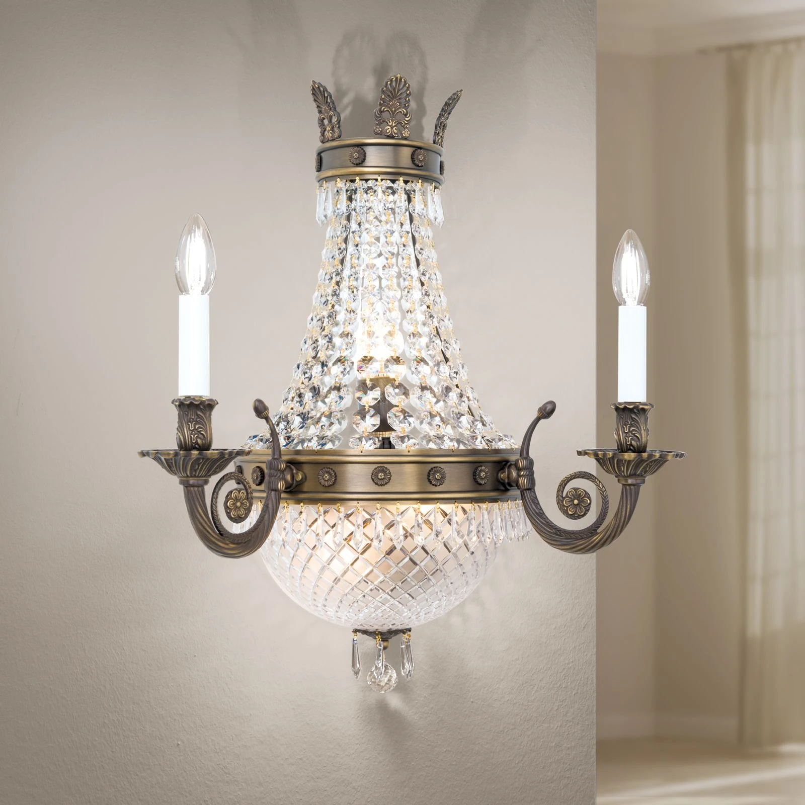 Zidna lampa EMPIRE CRYSTAL, 5 izvora svetla, antik mesing