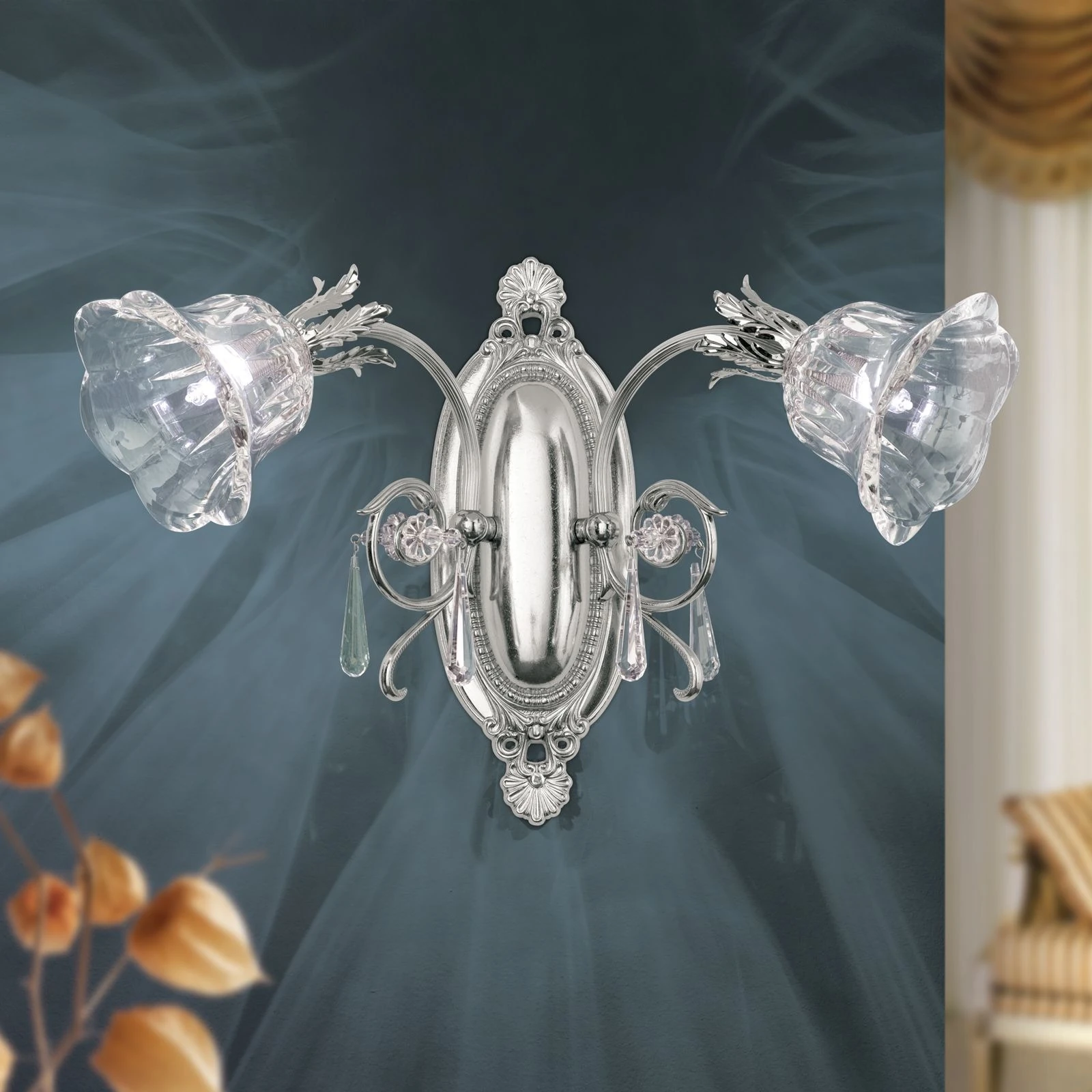 Zidna lampa LA BOHEME, 2 izvora svetla, antik srebro