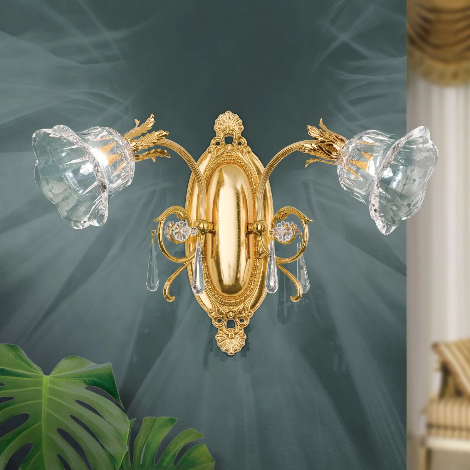 Zidna lampa LA BOHEME, 2 izvora svetla, 24-karatno pozlaćena