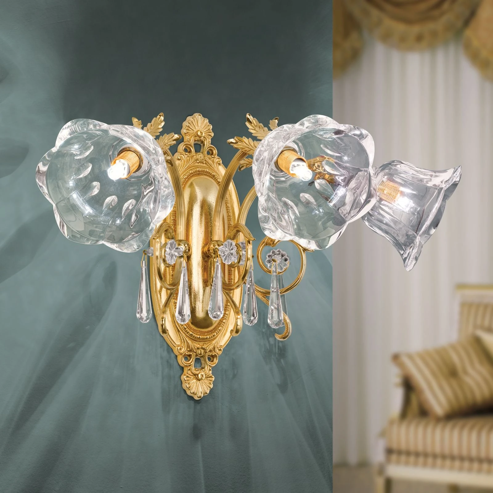 Zidna lampa LA BOHEME, 3 izvora svetla, 24-karatno pozlaćena