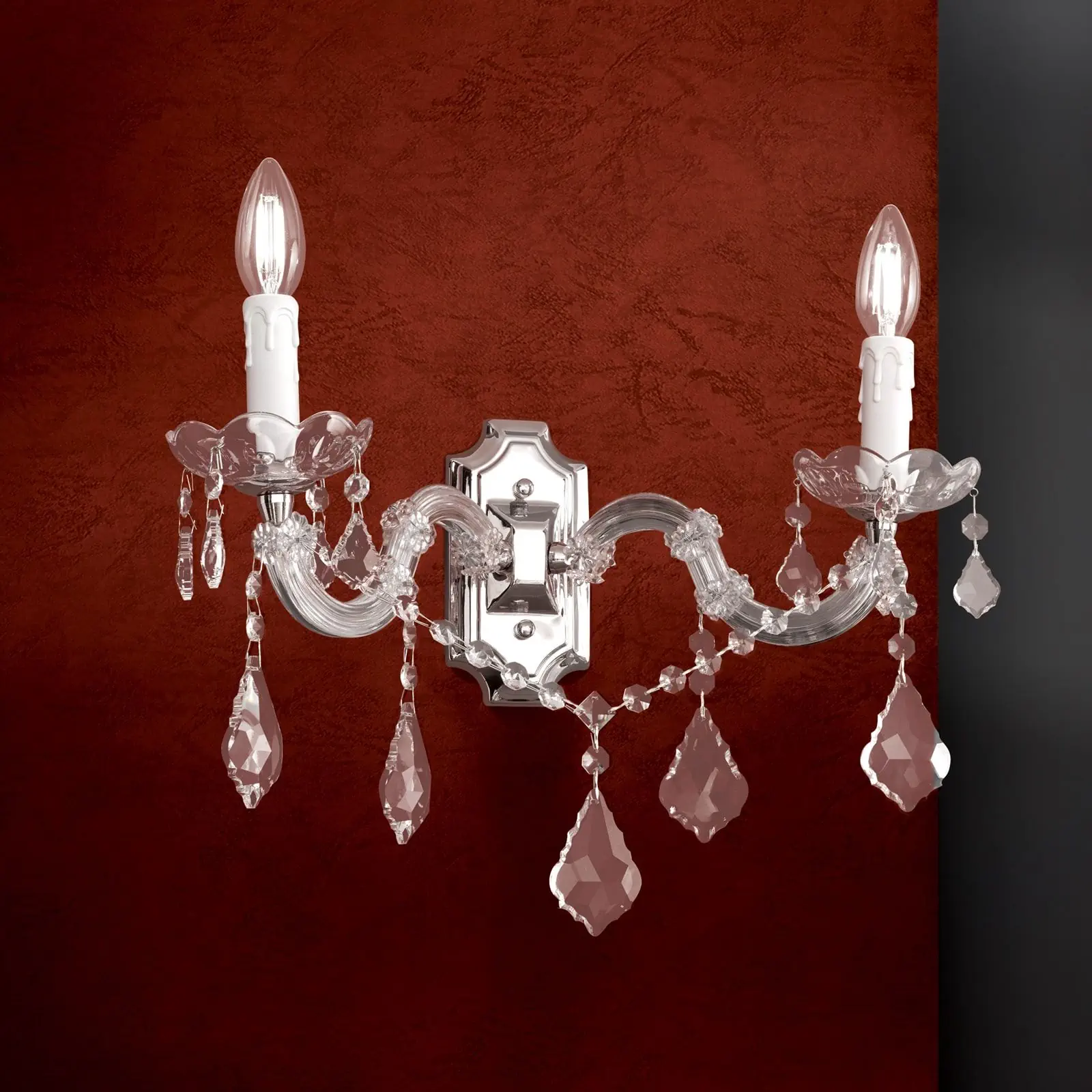 Zidna lampa THERESA, sa dva izvora svetla, srebrna