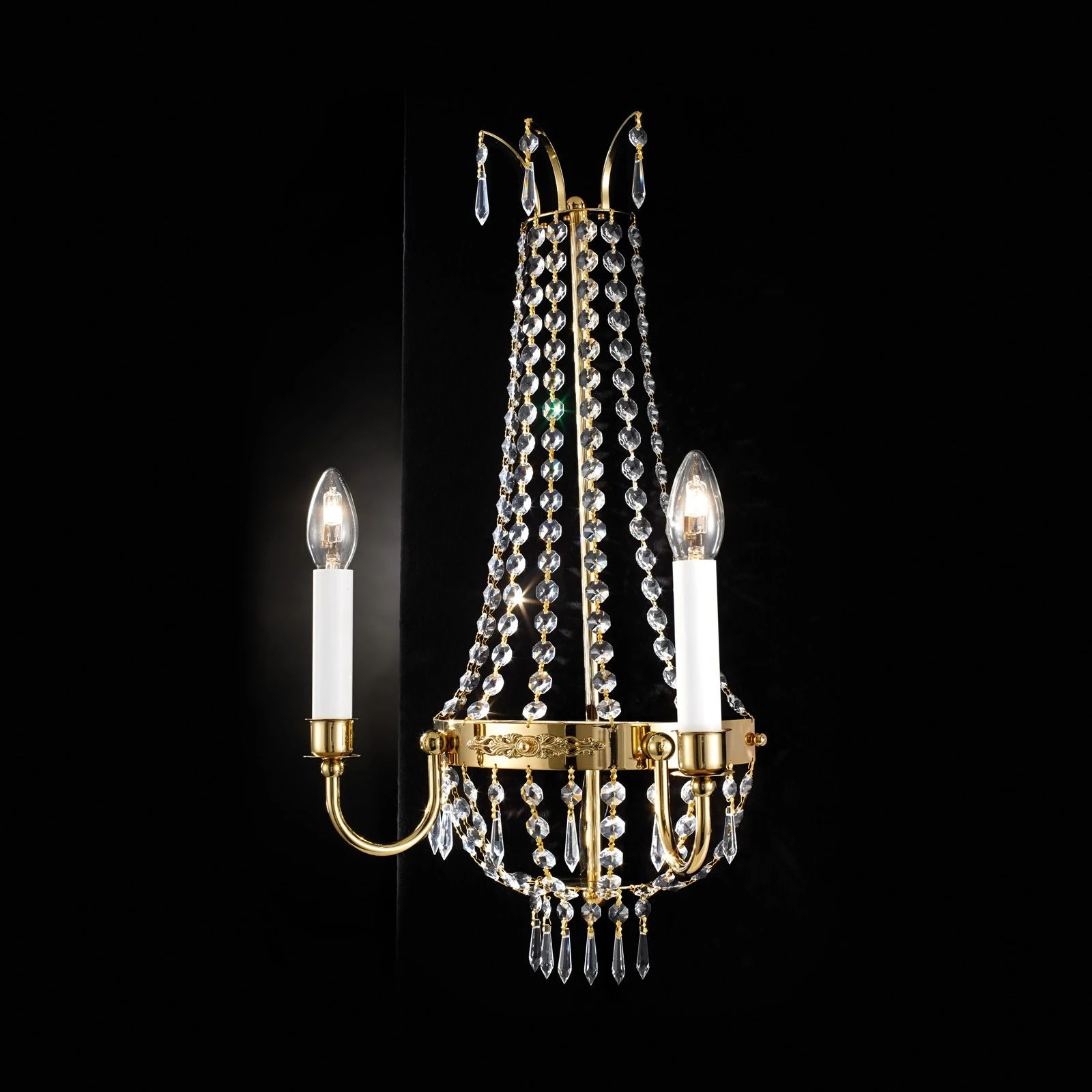 Zidna lampa EMPIRE CRYSTAL, 2 izvora svetla, 24-karatno pozlaćena