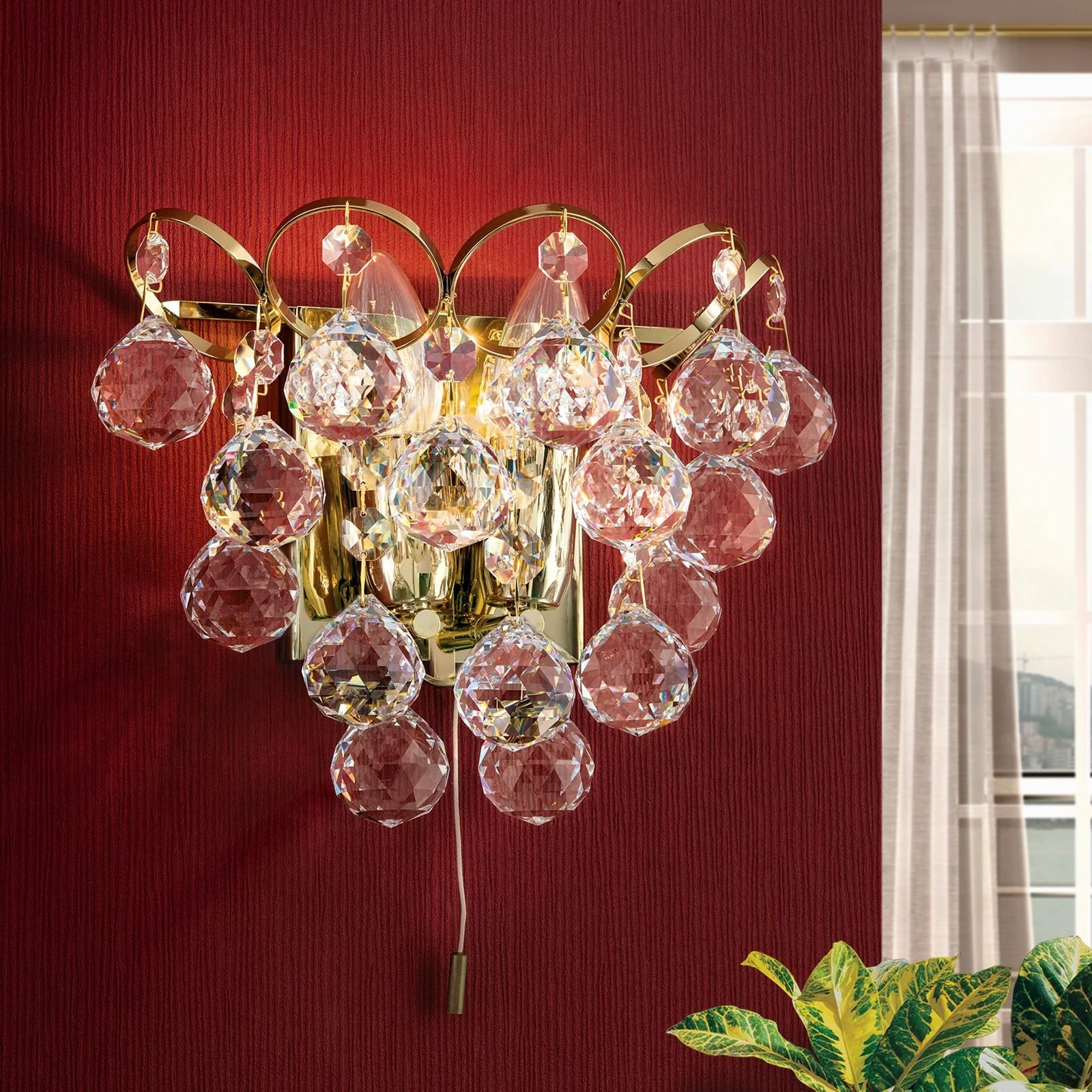 Zidna lampa KRISTALL KLASSISCH, sa dva izvora svetla, pozlaćena 24-karatnim zlatom