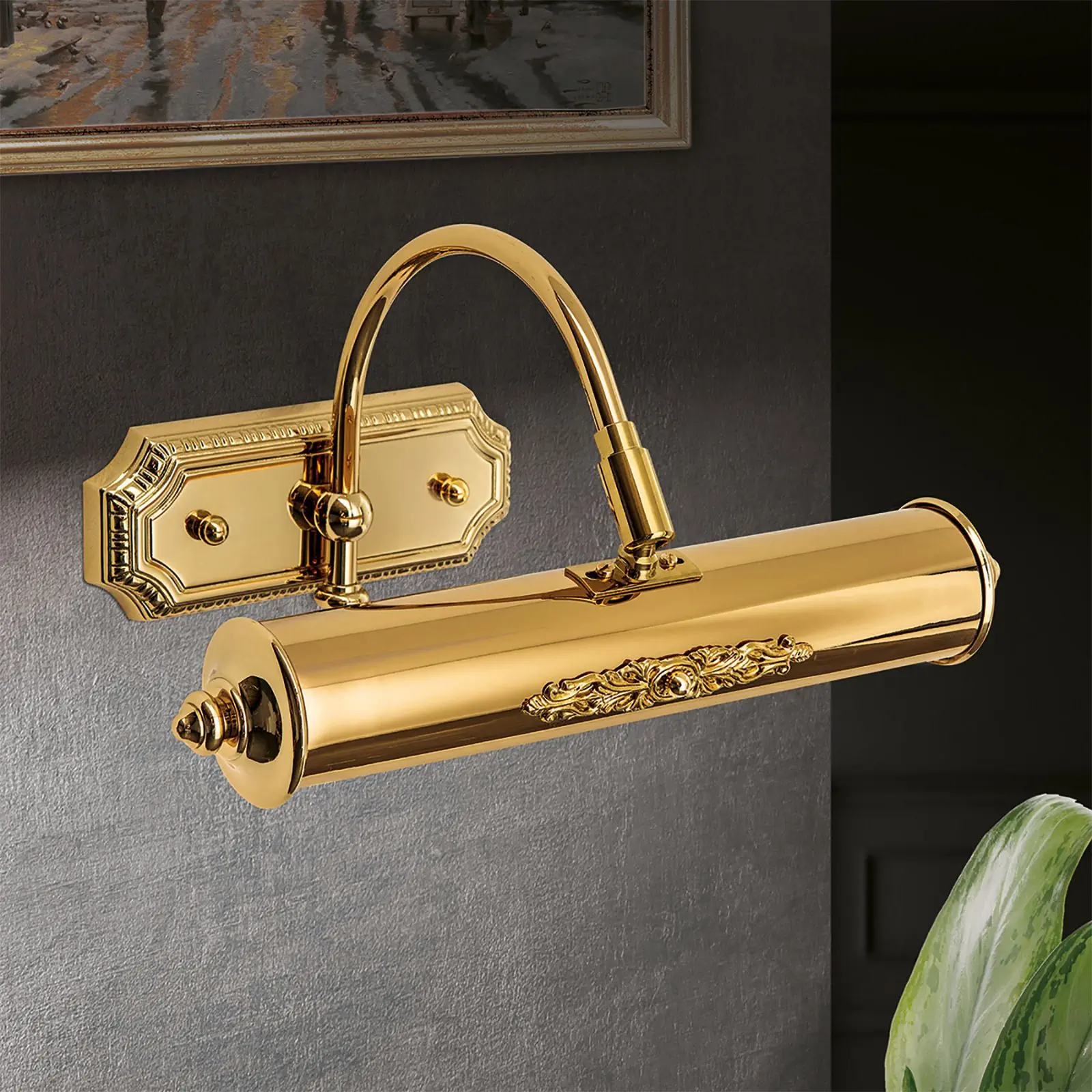 BILDERLEUCHTE, sa 1+1 izvorom svetla, zlatna završna obrada, sa dekorativnim elementima