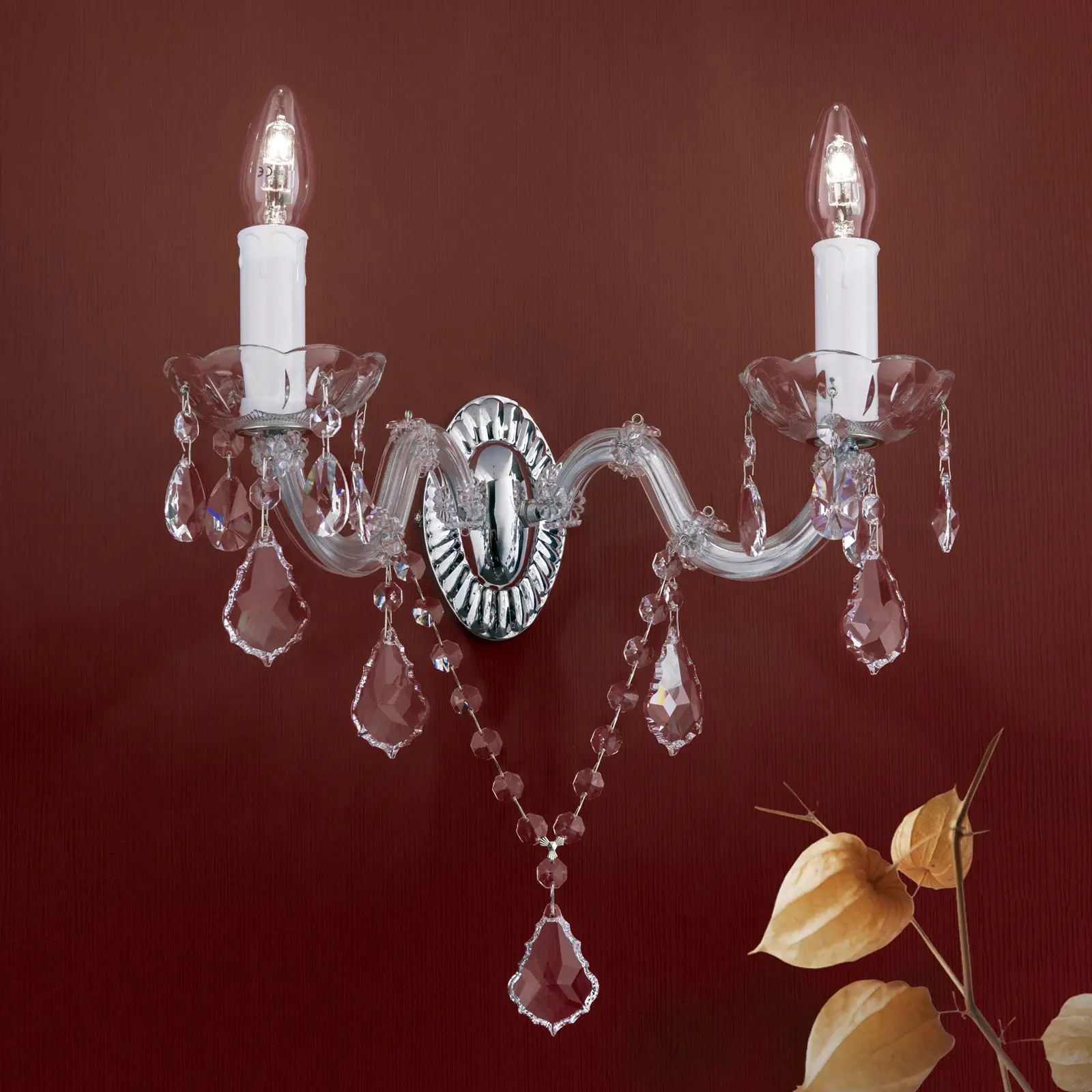 Zidna lampa THERESA, sa dva izvora svetla, srebrna, sa Asfour kristalima