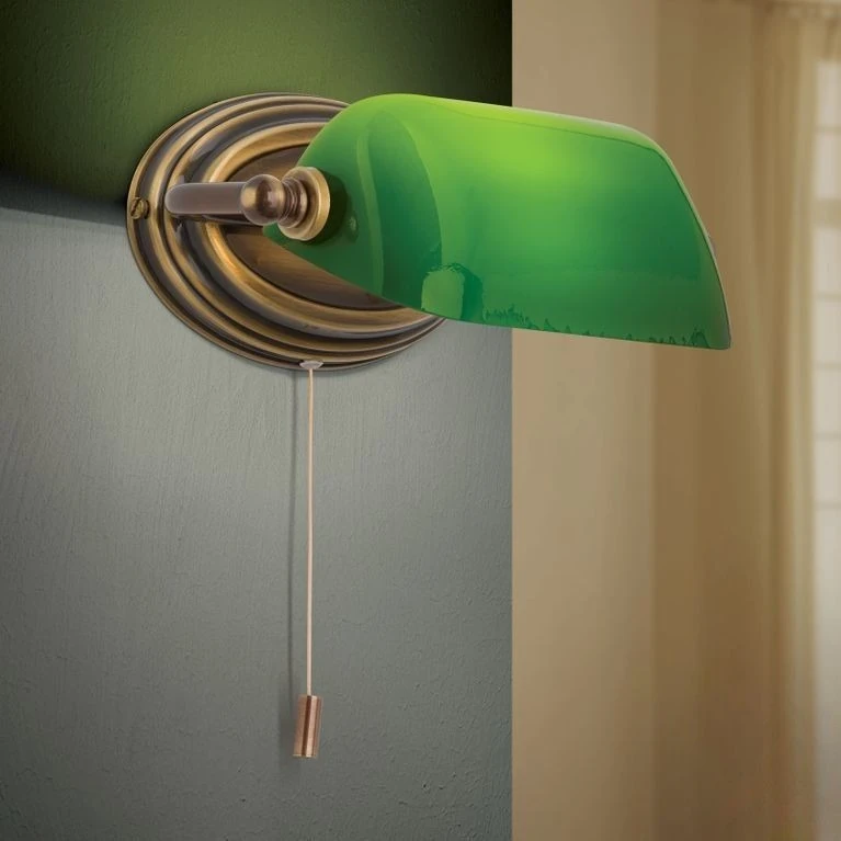Zidna lampa HARVARD, patina, zeleni stakleni abažur