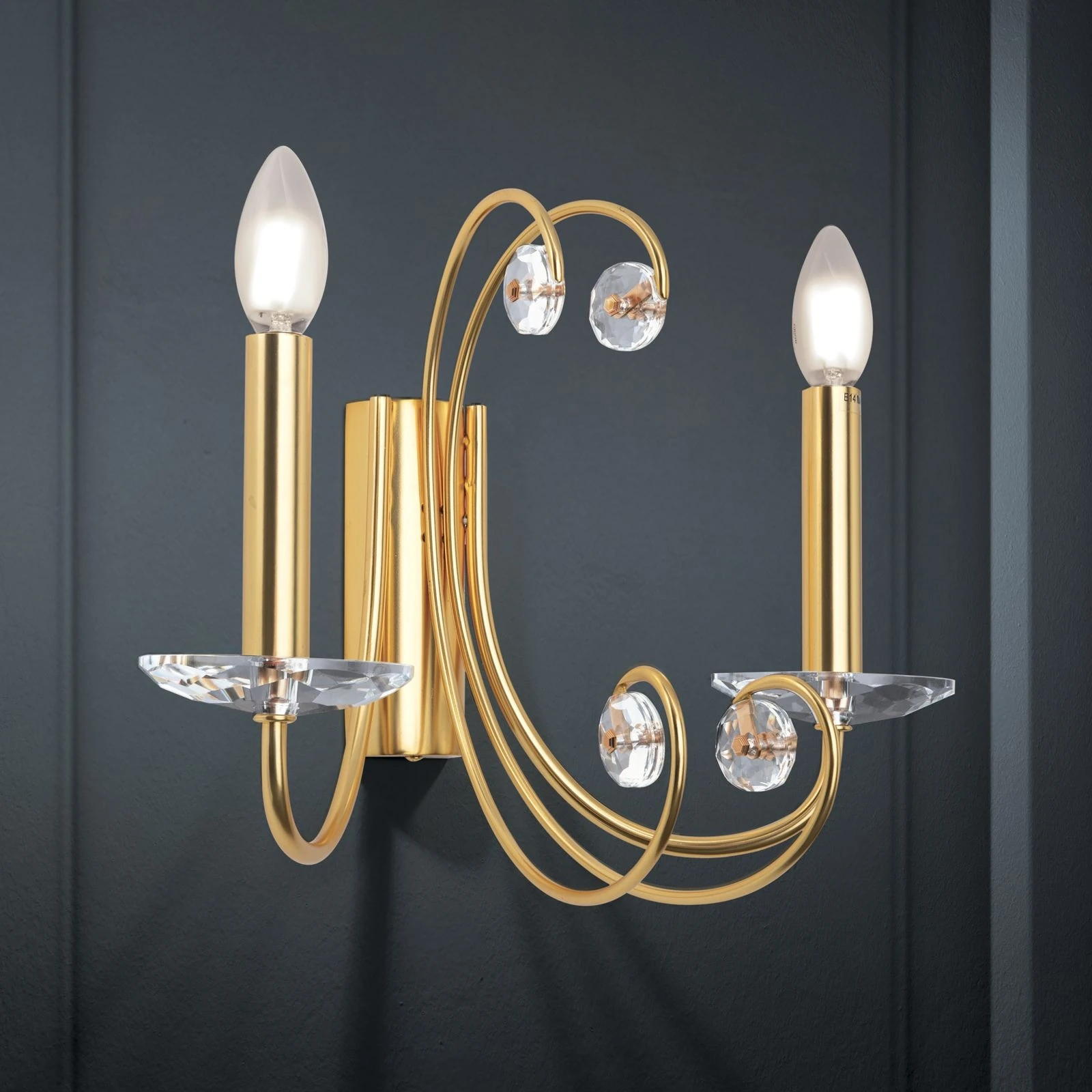 Kristalna zidna lampa ARIANE, 2 izvora svetla, mat zlato