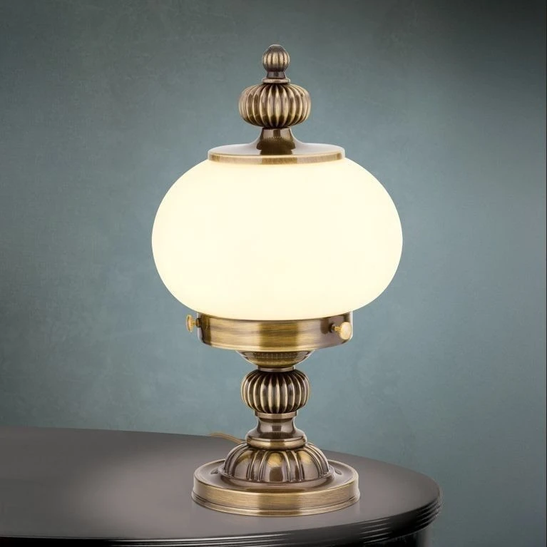 Stona lampa WIENER NOSTALGIE, antik mesing, šampanj staklo