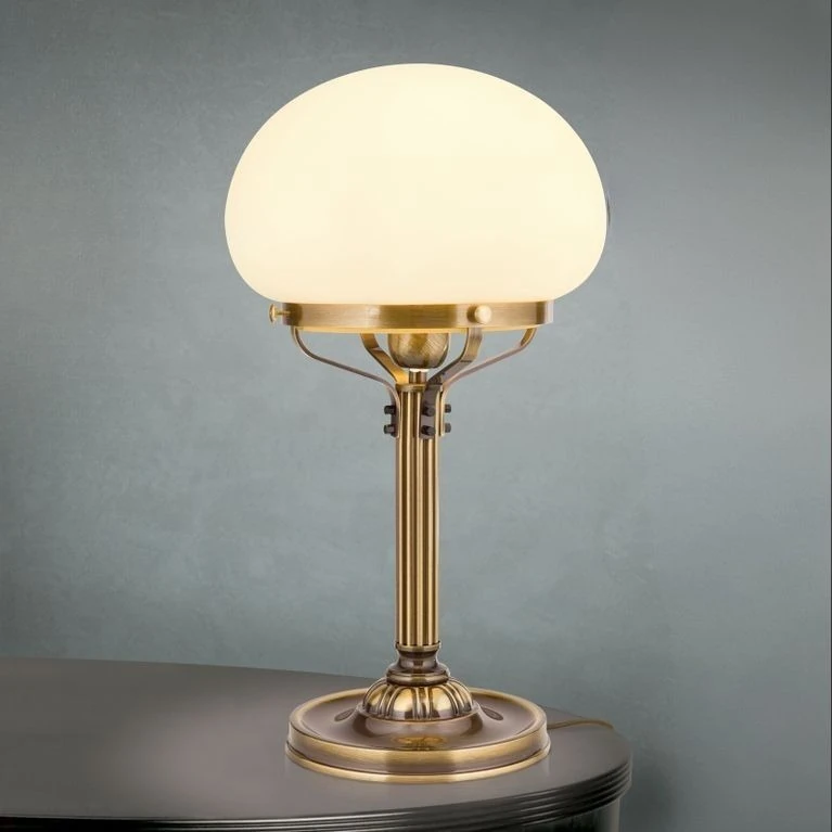 Stona lampa WIENER NOSTALGIE, H51 cm, antik mesing, šampanj staklo