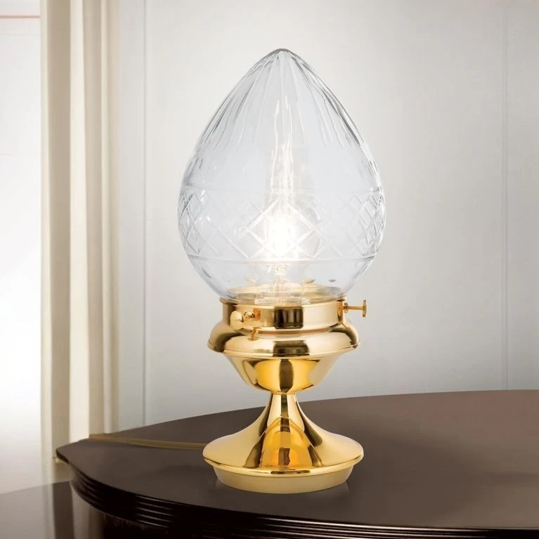 Stona lampa BUDAPEST, mala, 24-karatno pozlaćena, sa prozirnim sečenim staklima