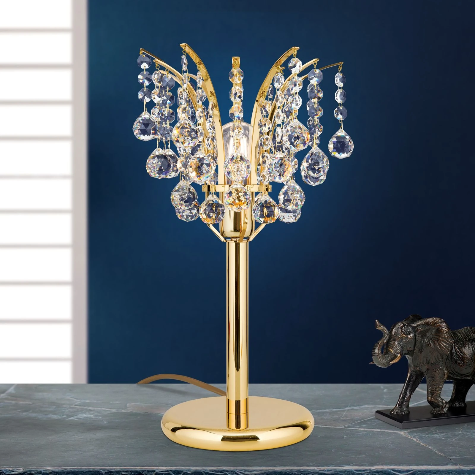 Stona lampa KRISTALL KLASSISCH, 1 izvor svetla, 24-karatno pozlaćeno, prozirno kristalno staklo, visina 45 cm