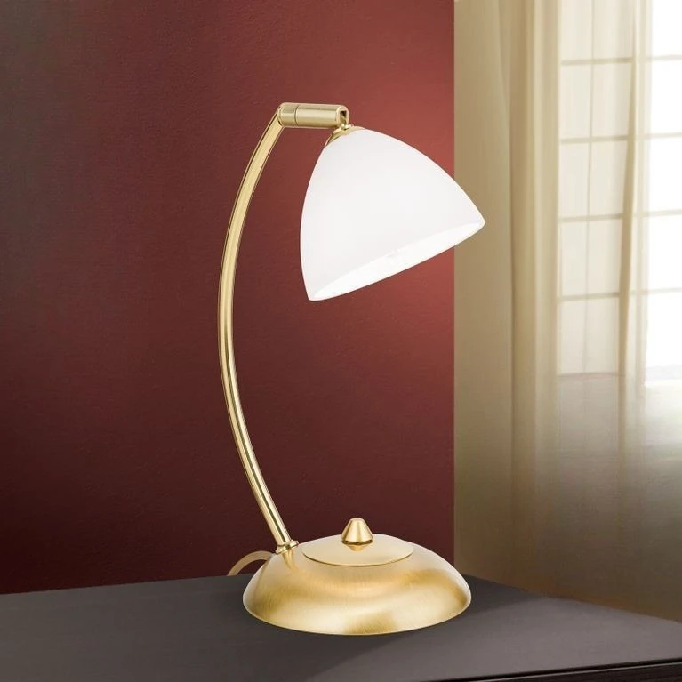 Stona lampa OPALDESIGN, 1 izvor svetla, brušeno zlato, opalno staklo