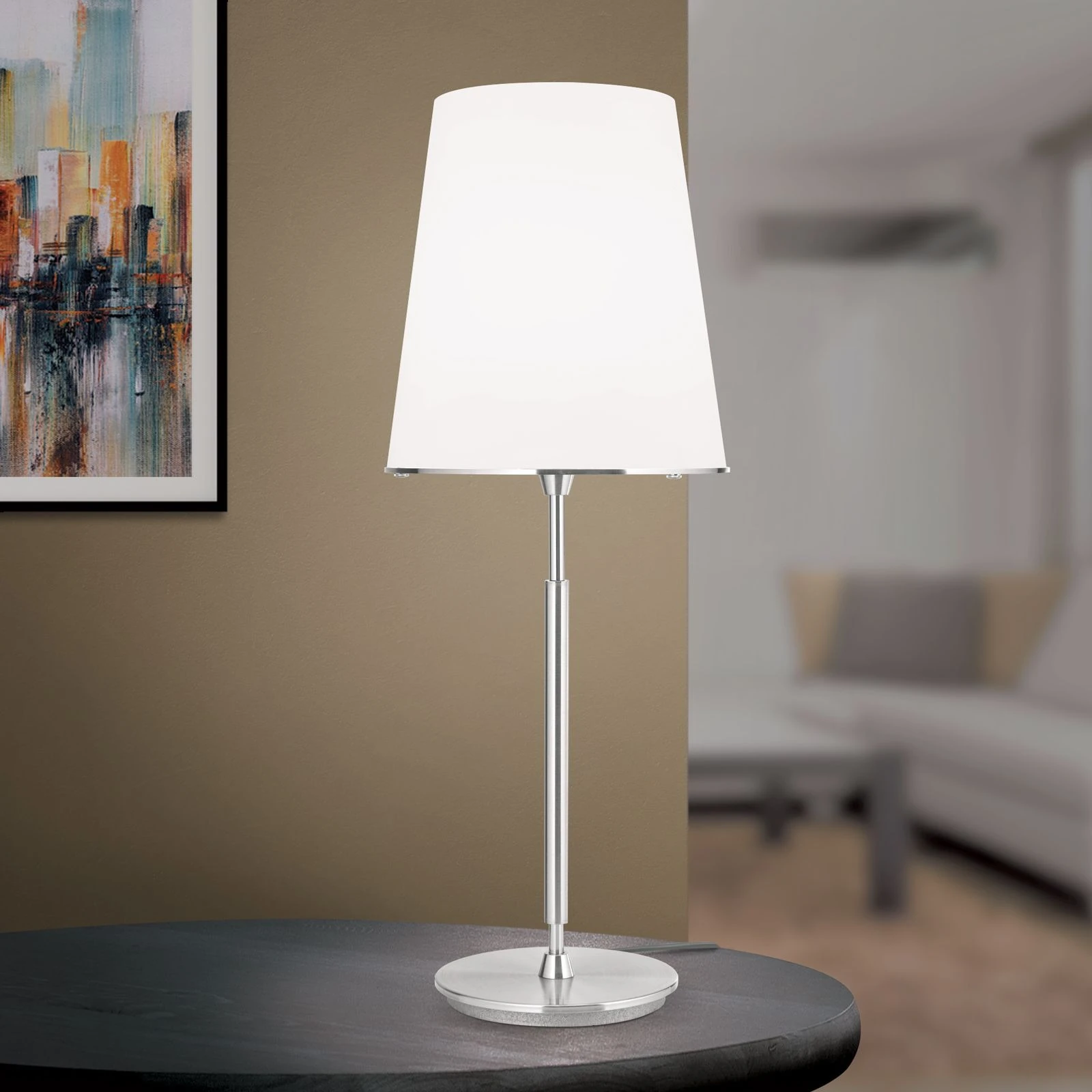 Stona lampa KONUS, 3 izvora svetla, saten hrom